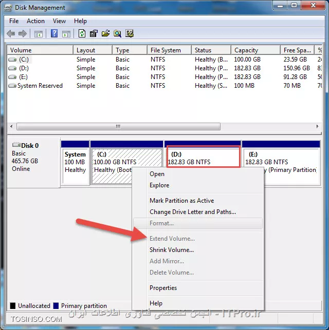 اگر از نرم افزار های پارتیشن بندی مثل partition magic استفاده کنید خیلی خوب هست و خیلی سخت نیست ولی خب خود ویندوز هم این قابلیت رو برای کم کردن حجم یک پارتیشن ( shirink Volume) و اضافه کردن حجم یک پارتیشن (Extended Volume) برای این منظور به RUN رفته و دستور Diskmgmt.msc رو واردکنید سپس روی درایو C راست کلیک کرده و Extended رو بزنید مطابق تصویر زیر:
||http://network.tosinso.com/files/get/4ed8666d-f31f-431f-98de-4cc91c296f05||
ولی همونطور که میبینید Extended غیر فعال هست و فقط گزینه shirink فعال هست و خاموش بودن extended به خاطر اینه که درایو بعدی یعنی D کامل قابل استفاده و Allocated هست و در واقع حجم اضافی و بلا استفاده ای نداره که بده به درایو قبلی اش یعنی C برای اینکه بتونید این کار رو انجام بدید درایو D رو باید به صورت unallocated در بیارید یعنی روی درایو D راست کلیک کنید و Delete رو بزنید تا بتونید گزینه extended رو روی درایو C ببینید که این موضوع باعث از دست رفتن اطلاعات درایو D میشه ، ولی میتونید درایو D رو  shirink کنید و قسمتی از فضای D رو از حجم اصلی D جدا کنید و اونو به C اضافه کنید .در تصویر زیر میبینید که درایو D چون free Space شده Extended فعال شده.
||http://network.tosinso.com/files/get/c32e38ad-c4e7-4ed0-8692-74497f1bde4e||
باز هم تکرار میکنم نرم افزار هایی مثل partition magic یا acronis به خاطر اینکه مخصوص ایت کار ساخته شدند خیلی قوی تر کار میکنند.
موفق باشید.