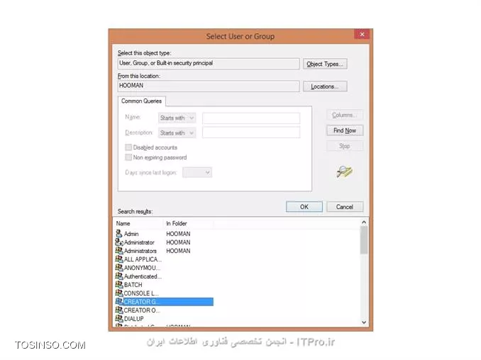 آقای خلیفی کارهایی که گفتید رو انجام دادم اما بازم نشد!

BLACKHAT ، گزینه هایی که گفتید رو پیدا کردم سعیمو کردم ولی به نتیجه ای نرسیدم.قبل از اینکه تصویر نتیجه ی Effectıve access رو بذارم،باز هم ی سوال برام پیش اومد،مطابق عکس زیر پس از اینکه سرچ رو میزنم گزینه هایی پیدا میشه...ایا در این قسمت باید کامپیوتر مقصد رو اد کنم؟!||http://network.tosinso.com/files/get/5242e538-664f-46b0-8fd5-f2e281373b59||

دوستان اگر مقاله ی کاملی در مورد ساخت WORKGROUP سراغ دارید لطفا معرفی بفرمایید.فکر میکنم در مسیر ساخت جایی گزینه یا نکته ای رو فراموش و یا اشتباه کردم.
