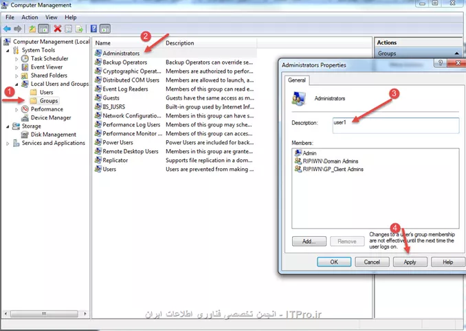 میتونید یه سری یوزر تعریف کنید و بعد برید تو Computer Managment و  سپس User and group مثل تصویر زیر
||http://network.tosinso.com/files/get/53821990-2fc0-4059-b7d0-426cd5e30e58||
و اون یوزر ها رو Add کنید به عنوان Administrator حالا میتونید طبق تصویر زیر عمب کنید و Permission ها رو تغییر بدید براشون روی پارتیشن یا فولدر مورد نظر راست کلیک میکنید و Properties رو میزنید و ادامه داستان(مطابق تصویر های زیر)
||http://network.tosinso.com/files/get/86c78e2f-b55a-414c-8cf1-0f4adb112f37||
||http://network.tosinso.com/files/get/02214f7c-8722-45d0-b2c6-fc5fdce516c7||
