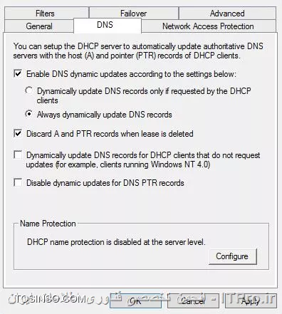 سلام دوست عزیز 

برای حل این مشکل باید روی تنظیمات Ipv4 سرور dhcp راست کلیک  گزینه properties رو انتخاب به تب dns رفته و گزینه always dynamic update رو انتخاب کنی 

||http://network.tosinso.com/files/get/543d1fc4-a73a-4f93-96ac-8cf05ab610f1||

موفق و پیروز