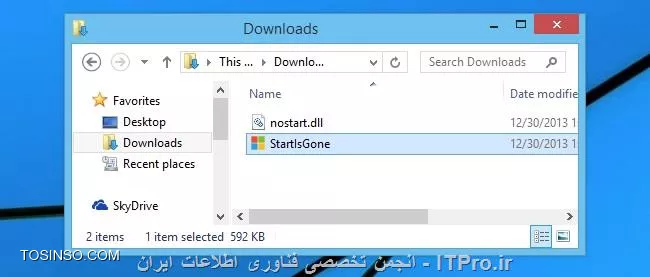 *نحوه مخفی کردن دکمه start در ویندوز8.1*
در ویندوز 8 دکمه start حذف شده بود اما در ویندوز 8.1 دوباره بازگشته است اما شاید شما دوست داشته باشید دوباره آن را حذف کنید
تنها چیزی که شما برای انجام این کار لازم دارید دانلود نرم افزار StartIsGone از سایت winaero.com  است نرم افزار را متناسب با کامپیوتر و سیستم عامل 64 بیتی یا 32 بیتی دانلود کرده و باز کنید
|http://winaero.com/comment.php?comment.news.215|
||http://tosinso.com/files/get/545e2d27-988a-4cff-9fd4-8300b3b390e0||
زمانی که آن را اجرا کنید شما متوجه می شوید که دکمه start رفته است و در نوار ابزار پایین صفحه آیکونی می آید که با راست کلیک بر روی آن وکلیک بر روی Run at startup اجرا شده و دکمه start پاک می شود و با کلیک بر روی Hide tray icon این آیکون هم می رود
||http://tosinso.com/files/get/cc151465-b51e-4a9e-885c-b250e1a857d0||