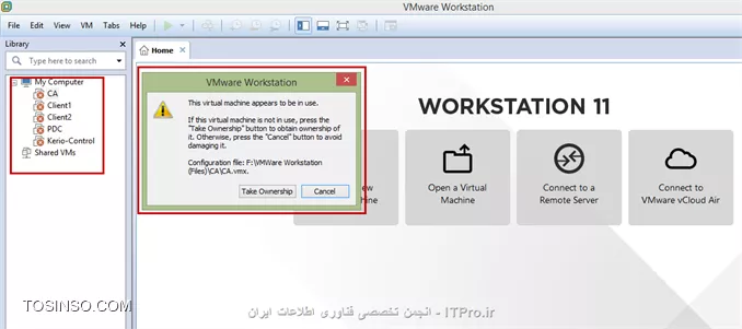 با سلام خدمت دوستان

من در داخل vmware پنج تا ویرچوال ماشین داشتم که توش یه سناریویی رو پیاده کرده بودم، از این ویرچوال ماشینها به مدت نیم ساعت استفاده نکردم اما بعد از مراجعه دوباره دیدم تمامی ویرچوال ماشینها بصورت شکل زیر درآمده اند و وقتی که روی هر کدوم کلیک می کنم با پیغام مشخص شده مواجه میشم، مشکل از چی می تونه باشه؟
||http://tosinso.com/files/get/549b5561-301e-4298-874f-3c5fe6da858b||