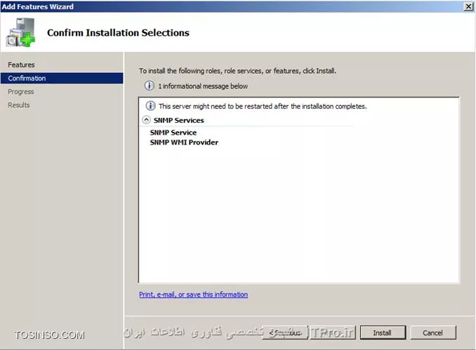 تصویر سوم انتخاب گزینه Install برای نصب سرویس SNMP روی ویندوز سرور 2008