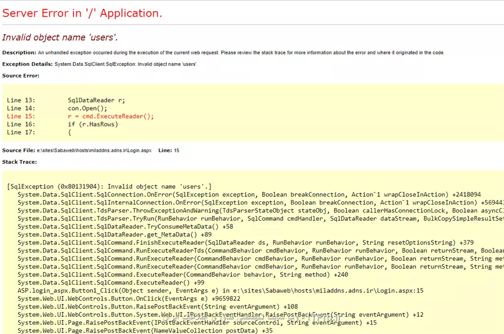 روی سیستم بصورت Windows Authentication هیچ مشکلی نداره و به این شکل در میاد
||https://programming.tosinso.com/files/get/5e627dd2-df5c-4167-bc33-f1a771d79b26||

روی هاست به این شکل در میاد که باز هم مشکلی نیست

||https://programming.tosinso.com/files/get/44a16735-4b38-49e3-94d2-50cc7dc2c1ab||

اما وقتی ایمیل و پسورد بذارم این ارور درمیاد
||https://programming.tosinso.com/files/get/5542effe-02d6-4d05-ab3d-9563707aebd9||