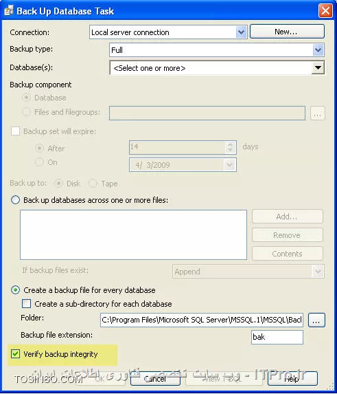 تست سلامتی بکاپ از SQL