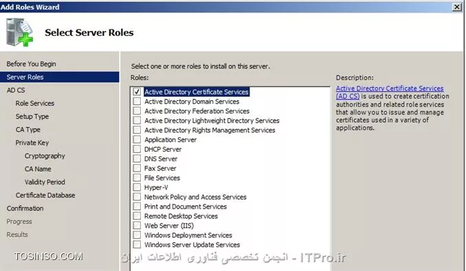انتخاب Active Directory Certificate Services
