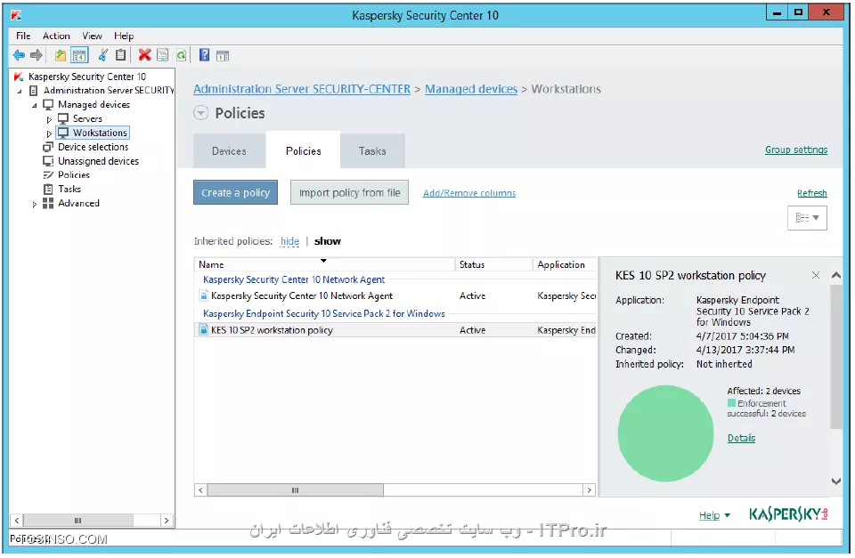 !! تنظیمات  Web Access Control 
در این آزمایش قصد داریم تا حوزه فعالیت کاربران در داخل سازمان را برای دسترسی به شبکه های اجتماعی محدود کنیم 

_ ماشین های DC و Security-Center را روشن کنید 

- ماشین PC1 را روشن کنید 

- مسدود سازی social networks 

ممکن است شما به عنوان مدیر شبکه یک سازمان بخواهید تا دسترسی کاربران به شبکه های اجتماعی در ساعات کاری را محدود کنید 

- Security-Center 

1- باز کنید Administration Console 

2- باز کنید Workstations و روی تب Policies کلیک کنید 

3- انتخاب کنید KES 10 SP2 workstation policy 

4- بخش properties پالیسی را باز کنید 

||https://tosinso.com/files/get/568a6f75-ae55-45ea-8cb2-2cbf8d25d182||

5- حالا روی Web Control سوییچ کنید 

||https://tosinso.com/files/get/91c15806-b16f-476d-a29d-fb280e11edac||

6- روی Add کلیک کنید 

7- در فیلد Name بنویسید Social networks 

8- در Filter content بر روی By content categories کلیک کنید 

||https://tosinso.com/files/get/5219fd23-9ed4-4423-8043-d92728221730||

9- در لیست Content categories زیر بخش Internet communication انتخاب کنید Social networks 

10- انتخاب کنید چک باکس Specify users and / or groups 

11- کلیک کنید روی Select و انتخاب گروه Everyone 

12- در بخش Action انتخاب کنید وضعیت Block 

||https://tosinso.com/files/get/7ea0257e-3da1-4618-b214-ab2f02f0efcb||

13- روی دکمه Settings کلیک کنید 

||https://tosinso.com/files/get/e44d74c9-3b3a-45f7-b92b-7f4e2c73e569||

14- تنظیمات زمانبندی را روی Monday تا Friday از ساعت 9:00am تا 6:00pm و روی OK کلیک کنید 

||https://tosinso.com/files/get/dfbe0985-ff95-4c12-93dc-e4ff4671a399||

15- نام فیلد را Working hours قرار دهید 

||https://tosinso.com/files/get/94892e69-309c-45d7-852f-36112a537cd3||

16- کلیک کنید روی OK 

||https://tosinso.com/files/get/3a9f42be-3c29-49e2-8f30-59d8b3af84ee||

17- و در آخر روی OK کلیک کنید 

||https://tosinso.com/files/get/a7221c26-8aba-49ff-8a96-b051c4f81b84||

18- صبر کنید تا پالیسی اعمال شود 

19- حالا مرورگر Internet Explorer را باز کنید و وارد سایت www.instagram.com شوید 

||https://tosinso.com/files/get/76dc8c78-5295-467a-a659-d36d33b60508||

نویسنده : سید احمد توسلی
منبع : |جزیره امنیت اطلاعات و ارتباطات وب سایت توسینسو::https://tosinso.com/security|
هرگونه نشر و کپی برداری بدون ذکر منبع و نام نویسنده دارای اشکال اخلاقی است