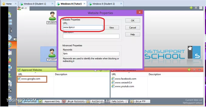 در این آموزش قصد دارم نحوه راه اندازی و استفاده از نرم افزار Net Support School رو بر روی VMware به صورت شماتیک توضیح بدم گرچه این روش در عمل کاربردی نداره ولی یک روش تمرینی خوب برای یاد گرفتن این نرم افزار کاربردی است. قسمت اول این اموزش مربوط به راه اندازی ماشین مجازی هست (اگر اشنایی دارید به بخش دوم مراجعه کنید) و بخش دوم استفاده از نرم افزار Net Support  ، در این مطلب آموزشی بر اساس یک سناریو نصب و راه اندازی VMWare و اتصال آنها به اینترنت و ایجاد یک شبکه داخلی و سپس راه اندازی نرم افزار کاربردی Net Support بر روی 3 ماشین VMWare که یکی از آنها به عنوان دستگاه معلم (Tutor) و 2 دستگاه دیگر به عنوان دانشجو (Student) شبیه سازی میشود.بر طبق این سناریو به ترتیب زیر 3 ماشین VMWare ایجاد میشود.
قدم اول : ایجاد یک ماشین مجازی جدید به ترتیب زیر:
||http://tosinso.com/files/get/c422d8d5-5359-4b5d-90c2-fcb1334963ef||
قدم دوم : یکی از دو حالت Typical یا Custom را انتخاب کرده و Next را میزنیم.
||http://tosinso.com/files/get/823e8f27-f990-4c0b-aecc-6d8c7c62d77e||
قدم سوم : در این مرحله میتوانیم محل فایل ایزوی ویندوز 8 را مشخص کرده و یا ان را به بعد موکول کنیم.
||http://tosinso.com/files/get/e76fa852-0add-402d-bf8f-fbc98eacfa0f||
قدم چهارم : در این مرحله نوع سیستم عامل و ورژن محصول را انتخاب میکنیم.
||http://tosinso.com/files/get/cf51fbad-5deb-4a73-a59a-382aec627b84||
قدم پنجم : نام ماشین مجازی را مشخص میکنیم.
||http://tosinso.com/files/get/3e1aa1aa-a0ca-4a3f-a1b6-4395d6e32c1f||
قدم پنجم : سپس با زدن Customize Hardware میتوانیم تنظیمات سخت افزاری ماشین مجازی را به دلخواه خود انجام دهیم.
||http://tosinso.com/files/get/25545a3a-c7b0-4914-b95c-03aed588ef1b||
قدم ششم : در این مرجله مقدار RAM ماشین مجازی را از طریق اسکرول تعبیه شده در سمت راست تعیین میکنیم
||http://tosinso.com/files/get/da09ec39-1df7-4d9b-aac9-fd883305fda9||
قدم هفتم : سپس تعداد پردازنده ها را مشخص میکنیم.
||http://tosinso.com/files/get/1d0edb30-b02e-40c6-85c2-5574c6e1d227||
قدم هشتم : در این مرحله حالت کارت شبکه خود را تعیین میکنیم. با توجه به شکل زیر 5حالت کارت شبکه مجازی در Vmware در نطر گرفته شده است که با توجه به سناریو NAT میتواند بهترین گزینه باشد.(نیاز به انصال هر ماشین به اینترنت بوده و ماشین ها باید به یکدیگر متصل شده و همدیگر را ببینند.)
||http://tosinso.com/files/get/f8e997b9-4baa-4268-86ad-4f2e0f0222f0||
قدم نهم : سپس مسیر فایل ایزوی سیستم عامل را تعیین میکینم.(در این سناریو هر 3 ماشین VM ویندوز 8.1)
||http://tosinso.com/files/get/87f047ce-6fe4-4f63-b3d0-e83871c302d7||
قدم دهم : سپس ویندوز 8 را نصب میکینم.
||http://tosinso.com/files/get/216fe59a-573e-4caa-ab1b-b3cd65d782ed||
قدم یازدهم : بعد از نصب هر VM میبایست برای هر ماشین VM Tools را هم برای راحتی کار و همچنین انتقال فایل نصب نرم افزار net support به ترتیب زیر نصب میکنیم
||http://tosinso.com/files/get/63d756e9-0dce-49e3-9133-8748cf1b65d6||
 قدم دوازدهم : همانطور که در شکل زیر میبینیم درایو مجازی VM Tools بر روی ماشین مجازی Mount شده و به راحتی کار نصب را انجام میدهیم.
||http://tosinso.com/files/get/e50fa9fe-5369-4f2f-9595-7865d66f7ae8||
قدم سیزدهم : فایل نصب نرم افزار Net Support را از سایت www.netsupportschool.com دانلود کرده و با توجه به نصب VM Tools فایل setup را به راحتی بر روی هر 3 ماشین کپی میکنیم.
||http://tosinso.com/files/get/3a7ac53b-a43d-4d6b-a562-f58857315000||
قدم چهاردهم : سپس بر روی ماشین Tutor فایل setup نرم افزار net support را اجرا کرده و آن را نصب میکنیم. و مراحل زیر را تا نصب کامل نرم افزار طی میکنیم.
||http://tosinso.com/files/get/1649c9b5-40b6-4119-87ab-30d4c5267f1f||
||http://tosinso.com/files/get/458a6a5a-586b-49d4-8109-ecc8097e1ae5||||http://tosinso.com/files/get/96eafb8c-56d5-477e-81ed-88eac296b9d5||
قدم پانزدهم : در این مرحله نوع کاربری net support را مشخص کرده که بر طبق سناریو برای یک ماشین Tutor و برای 2 ماشین student را نصب میکنیم.
||http://tosinso.com/files/get/36d33d42-ebea-40f2-980b-3f4f6ae16b1b||
||http://tosinso.com/files/get/db9bcd32-9c35-4e83-a9dd-cdb9e4ef1133||
قدم شانزدهم : بعد از اتمام نصب net support بر روی 3 ماشین مجازی در صورتی که هر 3 ماشین دسترسی به اینترنت نداشته باشند مراحل زیر را انجام میدهیم. ابتدا از منوی Edit گزینه Virtual Network Editor  را انتخاب کرده.
||http://tosinso.com/files/get/c7dc2761-ebdd-41a8-81d8-69dc5c804b73||
قدم هفدهم : با توجه به سناریوی تعیین شده برای هر 3 ماشین کارت شبکه در حالت NAT قرار داده شده در Virtual Network Editor بر روی VMnet 8 کلیک کرده تا تنطیمات NAT برای ماشین مجازی را انجام دهیم. همینطور که مشخص است کارت شبکه  در حالت NAT که بر روی سیستم عامل کامپیوتر میزبان ایجاد شده دارای محدوده IP : 192.168.113.0 بوده و بنابراین به منطور ایجاد ارتباط بین 3 ماشین مجازی این 3 ماشین هم باید از همین range ای پی اختصاص داده شود. به این منظور باید تیک use local DHCP service to distribute ip address to VMS را زده تا به هر سه ماشین از رنج IP مورد نطر به صورت اتوماتیک داده شود.(با این کار هم دسترسی به اینترنت برای 3 ماشین فراهم شده و هم هر 3 ماشین همدیگر را دیده و میتوانند با یکدیگر ارتباط درون شبکه ای داشته باشند.
||http://tosinso.com/files/get/3424910e-2f2b-4255-866e-2e8218e5e0ae||
بعد از این کار بر روی ماشین Tutor  آی پی های 2 ماشین دیگر را ping کرده تا از داشتن ارتباط اطمینان حاصل کنیم. بدین صورت هر 3 ماشین مجازی آماده برقراری ارتباط از طریق net support را داشته و میتوانیم محیط آموزشی net support را استفاده کنیم.
1- ایجاد یک room مجازی در ماشین Tutor: با اجرای نرم افزار net support پنجره زیر باز شده و استاد باید فیلدهای مربوطه را به ترتیب زیر پر کرده و سپس اتاق مجازی آموزشی را ایجاد کند.
||http://tosinso.com/files/get/20e36747-eb63-4f1c-9b77-ff19a8514c73||
2- بعد از کلیک کردن بر روی دکمه new پنجره زیر باز شده و استاد باید یکی از حالتهای زیر را به عنوان شروع کننده کلاس انتخاب کند. مورد اول Room Mode میباشد که این حالت به شما اجازه میدهد که کامپیوترهای داخل یک کلاس را گروه بندی کرده و دانشجویان میتوانند به این اتاق اموزشی برای شروع کلاس بپیوندند. حالت دوم  PC Mode میباشد که به شما اجازه میدهد که یک تعدادی کامپیوتر را که با هم در یک اتاق در اتصال هستند از طریق کابل را به هم متصل کرده و یک کلاس مجازی آموزشی تشکیل دهید. حالت سوم User Mode میباشد که به شما اجازه میدهد یک تعداد دانشجو را با استفاده از پروفایل های انها به کلاس اضافه کنید. حالت چهارم یک حالت ساده بوده که در ان شما به سادگی میتوانید شبکه موجود را جستجو کرده و همه دانشجویان را به کلاس مورد نظر اضافه کنید.
در این سناریو ما از حالت دوم استفاده میکنیم.
||http://tosinso.com/files/get/6b6cc5f8-5dcb-4fc8-8146-14b1744ccfa2||
3- در این مرحله پنجره Create Class باز شده و در این مرحله باید PC های دانشجویان کلاس را ابتدا جستجو کرده و سپس همه انها رو به کلاس اضافه کنیم.
||http://tosinso.com/files/get/be28d2da-cf20-4773-b06f-c3fdb16da00a||
||http://tosinso.com/files/get/7661349e-a09e-4f09-92e9-af40f2774d9b||
4-دبعد از ایجاد کلاس پنجره اصلی نرم افزار به صورت زیر میباشد و دانشجویان اضافه شده قابل روئیت میباشند.
||http://tosinso.com/files/get/4b4fd644-7999-4cf0-a5d8-3299d62a5923||
5- تب دوم این اجازه را به استاد داده تا نمایی از desktop های دانشجویان حاضر در کلاس را روئیت کرده و به نوعی انها را کنترل کند. علاوه بر ان استاد قادر است با کلیک کردن بر روی هر کدام از پنجره های پیش نمایش دسکتاپ دانشجویان به صورت remote به کامپیوتر دانشجوی مورد نظز دسترسی پیدا کند.
||http://tosinso.com/files/get/ace1446a-e122-460d-9987-f9b463cb2894||
6- در تب سوم که با ایکون های هد ست مشخص شده است استاد قادر است با کلیک بر روی Announce نوعی اطلاع رسانی را به دانشجویان ارسال کند. علاوه بر این استاد قادر بوده که با برداشتن تیک های بلندگو و میکروفون انها را از در کامپیوترهای دانشجویان از کار بیندازد.
||http://tosinso.com/files/get/9f032a1c-4787-4699-b565-85d2642adce8||
||http://tosinso.com/files/get/0379be7c-1a46-4d1c-b867-a36e50371cf6||
7-  در تب بعدی استاد قادر بوده که انواع سوالات را برای کل کلاس یا بخشی از کلاس مطرح کرده و جواب را هم از سوی دانشجویان دریافت کند.
||http://tosinso.com/files/get/c43fd40a-56a3-4579-afa2-0d3c41e151c3||
اولین مدل از سوالات First to answer میباشد که استاد با مطرح کردن یک سوال در کلاس گزینه مورد نظر را کلیک کرده و دانشجویان بر روی کامپیوترشان با پیغام زیر مواجه شده و اولین دانشویی که بر روی answer کلیک کند قادر خواهد بود تا سوال را جواب دهد.
||http://tosinso.com/files/get/95439e52-493b-4c49-9402-0a32e6e1f655||
||http://tosinso.com/files/get/38b943ed-8471-4716-adaf-fb8c6d71ded0||
بعد از پاسخ دادن به سوال بر روی پروفایل دانشجوی مورد نطر به شکا زیر 2 گزینه تیک و ضربدر در اختیار استاد قرار گرفته و صحیح یا نا درست بودن پاسخ دانشجوی مورد نظر را میتواند تعیین کند. 
||http://tosinso.com/files/get/a7d4b650-28eb-4d96-9b8f-c848ea3d257f||
در صورت درست بودن پاسخ دانشجوی مورد نظر یک ستاره به عنوان جایزه دریافت میکند.
||http://tosinso.com/files/get/fe29b122-7d8d-4d88-9c36-c5a5c5ab42fc||
نوع دوم سوال Enter an answer میباشد .
||http://tosinso.com/files/get/f0be3aa6-ecc8-4a26-83aa-4baf570f662d||
در این حالت استاد پاسخ صحیح را در کادر مورد نظر وارد کرده و بعد از مطرح کردن سوال بر روی Go کلیک کرده .
||http://tosinso.com/files/get/fea2b766-7725-41c2-952c-fadb8d7d2639||
همانطور که در شکل زیر نشان داده شده به محض کلیک کردن Go توسط استاد پنجره ای به شکل زیر در PC های دانشجویان ظاهر شده است
||http://tosinso.com/files/get/4e008f76-53c9-4d19-a40e-2e7d0117e3c1||
 و بعد از اتمام زمان تفکر دانشجویان قادر به پاسخگویی خواهند بود.
||http://tosinso.com/files/get/386151ee-a2eb-4cea-b35f-49f6fdb431e1||
بعد از پاسخگویی به سوال دانشجویان به شکل زیر از پاسخ دیگر دانشجویان مطلع میشوند و میتوانند خود را نسبت به کلاس ارزیابی کنند.
||http://tosinso.com/files/get/b9086a56-03ff-4c51-8ccd-47b4fdc36cd7||
همچنین استاد بعد از پاسخگوی دانشجویان به شکل زیر از پاسخ انها مطلع خواهد شد که رنگ قرمز نشان دهنده پاسخ اشتباه و رنگ سبز نشان دهنده دانشجویانی است که پاسخ صحیح را وارد کرده اند.
||http://tosinso.com/files/get/9ea7cab7-6aa7-4e01-9c4e-94cbfab24849||
در تب بعدی استاد قادر خواهد بود تا نوعی محدودیت برای دانشجویان کلاس از لحاظ دسترسی به  وب سایت های مختلف تعیین کندو ستون سمت راست برای وب سایت های ممنوعه بوده که استاد با کلیک بر روی علامت مثبت (سبز رنگ) وب سایت های ممنوعه را تعیین کند و در اینصورت دانشجویان قادر نخواهند بود به وب سایت های مذکور دسترسی پیدا کنند.
||http://tosinso.com/files/get/d8048463-751d-4453-ae99-dcd5a8c7405b||
از ستون چپ نیز استاد قادر بوده تا وب سایت های مورد تایید را اضافه کند و اجازه دسترسی را به دانشجویان داخل کلاس به وب سایت های مذکور بدهد.
||http://tosinso.com/files/get/589718f6-fc60-49b9-9985-800e2d2eb8f8||
علاوه بر این استاد قادر بوده با استفاده از دکمه های پایین صفحه  همه وب سایت ها را بلاک کند.
||http://tosinso.com/files/get/0f56aec7-c81f-4ee3-80c6-c9c1d1f93930||
در تب بعدی استاد قادر خواهد بود نوعی همه پرسی از کلاس انجام داده تا به نتیجه مورد نظر با استفاده از جواب ها برسد.
||http://tosinso.com/files/get/111fb50a-c772-4a68-85c9-6a3786756ebd||
در این تب ابتدا استاد سوال رو مطرح کرده و نوع پاسخ را از نوار کیک کشویی زیر response انتخاب کرده و سپس بر روی send کلیک کرده و ان را برای همه دانشجویان ارسال کند.
||http://tosinso.com/files/get/fe6c9156-519e-43a2-8ef5-b14047da890c||
به محض ارسال سوال پنجره زیر برای همه دانشجویان باز شده و میتوانند به سوال پاسخ دهند.
||http://tosinso.com/files/get/4700ffba-1dec-4e2f-a5f6-e13b72993e86||
بعد از پاسخ دادن همه دانشجویان استاد قادر خواهد بود تا از ستون سمت راست درصدی از پاسخ های تعیین شده را مشاهده کرده و ارزیابی مورد نظر را از سوال خود انجام دهد.
||http://tosinso.com/files/get/3371a176-c0f2-44e0-b907-2437197d2d3f||
تب بعدی دسترسی پرینتر به دانشجویان میباشد که استاد با استفاده از دکمه های پایین پنجره میتواند عملیات پرینت را متوقف و بلاک و یا برای همه دانشجویان آزاد کند.
||http://tosinso.com/files/get/6efcb071-3ec3-4396-858e-73aa8fe0ab01||
در تب بعدی استاد قادر خواهد بود تا فرایند مانیتورینگ فعالیت های دانشجویان را با کلیک بر روی Monitor Activity فعال یا غیر فعال کند و علاوه بر ان از این تب استاد قادر است دانشجویان را بلاک کند. 
||http://tosinso.com/files/get/2b3ac1f5-48b6-4860-8f14-02fe9e29cc53||
در تب بعدی استاد میتواند سطح دسترسی دانشجویان را به CD/DVD و USB تعیین کند.
||http://tosinso.com/files/get/f2d8851f-a280-4c91-b15f-781145d9dd4a||
آخرین تب یکی از پر کاربردترین تب ها بوده که استاد قادر است با ایجاد یک صفحه White Board تدریس را انجام دهد. برای نمایش White board برای همه دانشجویان استاد بر روی Show کلیک کرده که به محض کلیک صفحه White Board بر روی مانیتور دانشجویان ظاهر میشود. در این صفحه ابزارهای زیادی برای تدریس همچون ایجاد متن و استفاده از قلم و خطوط و اشکال مختلف به تدریس بپردازد. علاوه بر ان استاد میتواند رنگ قام و ضخامت ان و همچنین فونت متن ها را تغییر دهد و در نهایت میتواند صفحه کذکور را ذخیره و صفحه جدیدی ایجاد کند.
||http://tosinso.com/files/get/ada000e7-0f9b-43af-9c34-a189be039f81||
یکی از منوهای کاربردی در این نرم افزار استاد میتواند تکالیف مورد نظرش را برای دانشجویان به طریقه زیر ارسال کند.
||http://tosinso.com/files/get/2896704a-8fdd-4dae-9f3b-b79a39014eeb||
بعد از انتخاب Send Work پنجره زیر باز شده و استاد میتواند تکلیف کورد نظر را که در قالب یک فایل text ذخیره کرده است را انتخاب کرده و همچنین تایین کند که فایل مورد نظر در چه مکانی از PC های دانشجویان کپی شود.
||http://tosinso.com/files/get/c0e03536-c30b-4855-bab8-66fbb6028b8f||
 سپس با کلیک بر روس send فایل text بر روی PC دانشجویان کپی میشود .
||http://tosinso.com/files/get/57210fb5-f5ce-4204-8db9-cffb9c23b4b9||
و دانشجویان قادر خواهند بود که فایل مورد نطر را باز کنند و محتویات تکلیف تایین شده از طرف استاد را ببینند.
||http://tosinso.com/files/get/b123fd5a-c981-4f8e-93a2-6f8b19764f49||
از دیگر منوهای کاربردی برای استاد ایکون های Lock , Unlock می باشد که استاد در صورتی که نیاز داشته باشد از دیدن صفحه نمایش خود برای دانشجویان جلوگیری کند بر روی Lock کلید کند.
||http://tosinso.com/files/get/7cd4174b-5e72-4557-8829-a89cd38b499d||
به محض کلیک استاد بر روی Lock صفحه نمایش PC های دانشجویان به وضع زیر خواهد درامد.
||http://tosinso.com/files/get/824e86cf-bae2-4893-b83f-98eee194ff4d||
از منوی show استادی میتواند صفحه نمایش خود را به حالتهای مختلف برای دانشجویان برای انجام تدریس در بیاورد.
||http://tosinso.com/files/get/dab9a896-a5ad-43d2-ab1c-3dfaa806d6c6||
نحوه حضور و غیاب با استفاده از نرم افزار Net Support به شکل زیر بوده و استاد با کلیک بر روی منوی Student register انها را در کلاس ثبت نام کند. 
||http://tosinso.com/files/get/3c183ee7-76e8-4582-b18d-21d93a276350||
به محض کلیک استاد بر روی register پنجره ای به شکل زیر بر روی صفحه نمایش دانشجویان ظاهر شده که دانشجویان موظف به پر کردن فیلدهای خالی بوده و ان را تایید کنند.
||http://tosinso.com/files/get/9ada9676-2aec-4af3-a76a-2d1cd9668e05||
بعد از انجام حضور و غیاب استاد میتواند یک گزارش از ان را در قالب یک فایل با پسوند .csv ذخیره کند.
||http://tosinso.com/files/get/360717e1-6f4f-4c6f-b18d-85197b6afa0f||
همچنین استاد میتواند با کلیک بر روی registration report کلیک کند.
||http://tosinso.com/files/get/773a472f-124e-4362-b5ee-6a18a228ae53||
به محض کلیک بر روی registration report میتواند گزارشی از دانشجویان حاظر در کلاس و فعالیت های انها مشاهده کند.
||http://tosinso.com/files/get/c499c1b6-048b-4abb-a841-0fa9fb9c26cf||
از دیگر قابلیت های این نرم افزار chat , ارسال پیغام خصوصی از طرف استاد به دانشجویان میباشد.
||http://tosinso.com/files/get/e14a8f27-cb16-4a9f-aa1a-b020b050abd5||
در شکل زیر نمونه ای از محیط chat باز شده توسط استاد با یک دانشجو میباشد.
||http://tosinso.com/files/get/d3ee9b19-2dcb-45cf-add0-d4c87dba65cc||
در پایان استاد میتواند کلاس را به طرز زیر به پایان برساند.
||http://tosinso.com/files/get/13c9666a-fb77-4b8b-bddd-d6aedc050515||


نویسنده : رضا حاج فرج 
منبع : |جزیره مجازی سازی وب سایت توسینسو::https://tosinso.com/virtualization|
هر گونه کپی برداری بدون ذکر منبع غیر اخلاقی است. 
