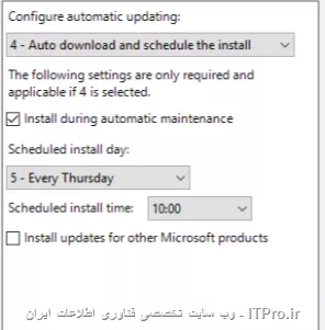 درود
سرویس WSUS روی ویندوز سرور 2012 راه اندازی شده.ویندوز کلاینت ها هم ویندوز 7 و 10 هستند.کانفیگ های لازم که توی گروپ پالیسی باید انجام داد رو انجام دادم.فقط تنها موردی که هست با توجه به عکس زیر آپدیت هایی که Approve میشه قاعدتا باید پنج شنبه روی کلاینت ها نصب بشه
||https://tosinso.com/files/get/59c8173d-4f4c-4a57-904c-d3c8bee4570b||
اما به محض اینکه من Approve میکنم پس از دانلود از مایکروسافت، آپدیت ها روی کلاینت ها نصب میشه و کاری با اون برنامه زمان بندی شده نداره
می خواستم بدونم مشکل چی هست؟
با تشکر