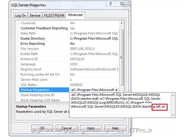 سلام دوست گرامی این خطا به این خاطر هست که تمام system Administrators قفل هستند. اما برای وصل شدن به پایگاه داده با این شرایط به صورت زیر عمل نمایید.
1. به مسیر زیر برید
Start -> Programs -> Microsoft SQL Server -> Configuration Tools -> SQL Server Configuration Manager
2. در sql server configuration manager به دنبال سرویس 
(SQL Server Service (Database Engine باشید و اونو Stop کنید.
3. وقتی این سرویس رو متوقف شد، بر روی اون سرویس کلیک راست کرده و عبارت properties کلیک کرده.
4. به تب Advanced رفته و مانند شکل زیر یک m-; اضافه کنید.
||http://programming.tosinso.com/files/get/59cbbdd6-c5bb-477f-af4d-c858f33e8ecb||
و بر روی ok کلیک نمایید.
5.دوباره سرویس مورد نظر رو restarted نمایید و حالا برنامه sql به صورت Single-user mode وصل می شود.