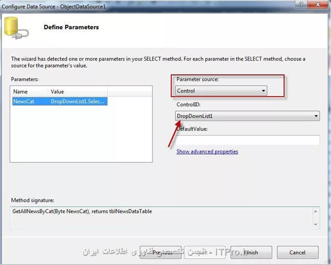 سلام دوستان خسته نباشید
<center>
||http://tosinso.com/files/get/8feb93ef-2f61-4292-9cc5-0bdd55a8478e||
<center>

<center>
||http://tosinso.com/files/get/68b91468-db84-4603-8b61-38903a25eeac||
<center>

<center>
||http://tosinso.com/files/get/21e02965-9285-42e4-ac05-27a6555809bb||
<center>
من از کنترل GridView  برای نمایش اطلاعات جدولم استفاده کردم منتها مطابق تصاویر فوق در مرحله Define Data Method دکمه Next غیرفعال شده و من میخام به مرحله زیر بروم.لطفا منو به صورت کامل راهنمایی بفرمایید-چجوری می توان به مرحله زیر دسترسی پیداکرد.

<center>
||http://tosinso.com/files/get/5a4a7ee3-53f4-427b-bf97-139003d4b72c||
<center>


