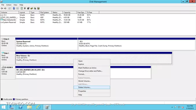 سلام 
اول باید اون volume ای رو که ساختید پاک کنید
||http://icdl.tosinso.com/files/get/5a761c22-609a-48d4-b7ad-70a7d1d4c04b||
بعد وقتی unallocated شد روی قسمت چپش راست کلید و Detach VHD رو بزنید
||http://icdl.tosinso.com/files/get/ae10214f-628c-471d-869a-b93f908f36b6||
در مرحله آخر هم فایل VHD تون رو از محلی که ساختید Shift+Delete کنید 
||http://icdl.tosinso.com/files/get/13db26aa-ac40-41d4-90ca-3b64c6b715cf||