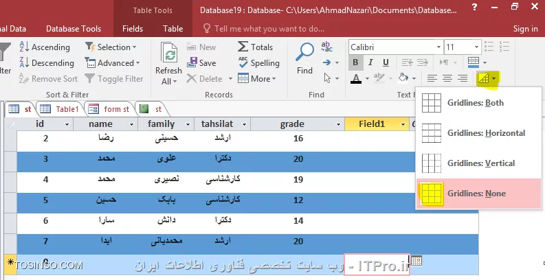آموزش اکسس 2016 (Access) قسمت 11 : کار با جداول