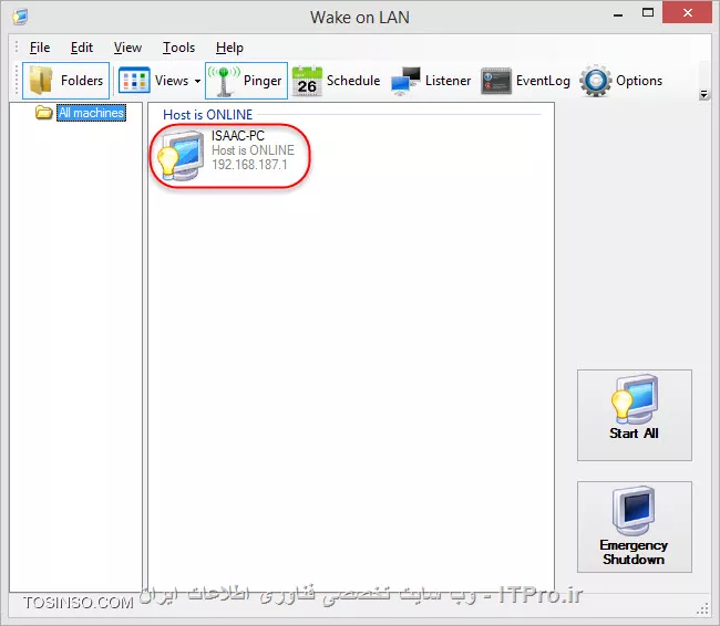 !! آشنایی با Magic Packet
درود به همه دوستان خوب ITPRO ، مبحث امروز دوره، Magic Packet در سیستم عامل های مایکروسافتی می باشد.Magic Packet در لغت به معنای بسته جادویی، و در ویندوز 8 نام قابلیتی ست که به افراد اجازه می دهد تا از طریق شبکه و یا اینترنت، بدون دسترسی داشتن به یک کامپیوتر آن را از راه دور روشن کنند، تا در صورت نیاز کارهایی را که می توان بر روی کامپیوتری از فواصل دور انجام داد به واسطه این قابلیت مایکروسافتی نیز انجام داد. اجازه دهید تا با ذکر مثال این قابلیت جالب را بیشتر توصیف نمایم: 

تصور کنید ادمین شبکه یک سازمان بزرگ شده اید که شعبه مرکزی آن در یک ساختمان 20 طبقه قرار دارد، دفتر کار شما در طبقه اول می باشد و سرورهای سازمان در طبقه بیستم قرار گرفته اند. تمامی برنامه ها و چاپگرها و همه آن چه که مورد نیاز کارکنان می باشد مستقیم یا غیر مستقیم به سرورها مرتبط می باشند، مثلا بر روی سرور شماره یک برنامه ای حسابداری قرار داشته که تمامی کارمندان برای کار کردن با این برنامه نیاز دارند تا ابتدا به سرور مربوط به آن در طبقه بیستم وصل شده و سپس برنامه را از روی آن سرور باز کرده و با آن شروع به کار نمایند. پس در صورتی که سرور مربوطه به هر دلیلی یا از مدار خارج شود و یا از کار بیفتد دیگر هیچ کس قادر به کار کردن با برنامه حسابداری نخواهد بود. و یا فرض کنید تمامی چاپگرهای فعلی شرکت وابسته به یکی دیگر از سرورها می باشند، در نتیجه بروز هر گونه ایرادی در آن سرور، ممکن است تمامی فعالیت های چاپی کارکنان را مختل نماید، و الی آخر. تا بدین جای داستان را در ذهن داشته باشید تا به سراغ بخش بعدی برویم.

حول و حوش ساعت 9 صبح به ناگاه و به دلایل نامعلوم برق سازمان یا کل شهر قطع می شود و تمامی کامپیوترهای کارمندان خاموش می گردند، ولی خوشبختانه چون در اتاق سرور دارای دستگاه های UPS یا همان نگه دارنده برق می باشیم، پس در نتیجه سرورها علیرغم قطعی برق هنوز هم قادر به ادامه فعالیت تا چندین ساعت خواهند بود، ساعت ها به سرعت سپری شده و خبری از اتصال مجدد برق نیست، تا این که بالاخره ذخیره برق دستگاه های UPS اتاق سرور نیز به اتمام رسیده و حتی سرورها هم خاموش می شوند. 

درست چند دقیقه پس از این که سرورها خاموش می گردند مجددا برق شهری وصل شده و تمامی کارکنان خوشحال از این که قادر به ادامه کار خواهند بود کامپیوترهایشان را روشن می کنند تا به فعالیت ادامه دهند. اما این بار مشکل بزرگ تری نیز داریم، و آن مشکل خاموش بودن سرورهای شرکت می باشد، که کلیه برنامه های تحت سروری و نیز اینترنت سازمان را تحت شعاع قرار داده و قطع می باشد. قاعدتا اولین چیزی که به عنوان ادمین به ذهن شما خطور خواهد کرد رفتن به طبقه بیستم برای روشن کردن سرورهاست. 

اما مشکل این بار بزرگ تر نیز می شود. مسئول مربوطه که بایستی از وی کلید اتاق سرور را بگیرید به مدت یک هفته در مرخصی کامل به سر می برد. وای خدای من! دیگر بدتر از این نمی شود. یعنی تمام کارهای شرکت تا یک هفته آینده بایستی به حالت تعلیق در آمده و تعطیل شوند. پس چاره کار چیست؟ حال که هیچ دسترسی به اتاق سرور نداریم و تمامی سرورها نیز خاموش شده اند باید چه کرد؟ 

نگران نباشید، مایکروسافت برای حل مشکل شما از قبل راهکاری را در نظر گرفته است. Magic Packet! همان گونه که در ابتدا نیز گفته شده با استفاده از Magic Packet افراد قادر خواهند بود تا از فواصل دور و نزدیک، کامپیوترها یا سرورها و حتی یا لب تاپ شخصی شان را روشن نمایند، مشروط بر این که کارت شبکه ای که بر روی سیستم آنهاست قابلیت پشتیبانی از Magic Packet  را داشته باشد، که خوشبختانه حدود 98 درصد کارت شبکه های فعلی موجود در بازار از این قابلیت پشتیبانی می کنند. 

پس با این تفاسیر مشکل قابل حل خواهد بود، یعنی حتی در صورت بسته بودن در اتاق سرور نیز، ادمین قادر خواهد بود تا آنها را از راه دور تنها با یک کلیک ماوس روشن نماید. اما پیش از هر چیز ابتدا می بایست این قابلیت جذاب را بر روی کامپیوتر یا سروری که قصد روشن کردنش از راه دور را داریم فعال کنیم. بدین منظور مراحل زیر را انجام دهید: ابتدا به Control Panel و سپس بر روی آیکون Network and Internet کلیک و در نهایت به Network Connections می رویم. آن گاه بر روی کارت شبکه ای که قصد دارید Magic Packet بر روی آن فعال شود (که البته آن کارت شبکه بایستی به شبکه یا اینترنت نیز وصل باشد) راست کلیک و Properties را انتخاب نمایید. در صفحه ای که برایتان باز خواهد شد دکمه Configure را بزنید (تصویر زیر)
<center>
||http://tosinso.com/files/get/9b817fe7-e419-421c-9b0e-d6c0b196714a||
<center>
سپس به سر برگ Advanced رفته و با انتخاب گزینه Wake on Magic Packet، آن را فعال و به حالت Enable در بیاورید.
<center>
||http://tosinso.com/files/get/eaf7718d-a571-4b95-a6d8-0933de8a079f||
<center>
به همین راحتی. تمام! و از این پس کامپیوتر/ سرور توانایی روشن شدن از راه دور و بدون دسترسی فیزیکی را پیدا خواهد کرد! اکنون که این ویژگی بسیار کارآمد بر روی سرور یا کامپیوترتان فعال شده است و توانایی روشن شدن از راه دور بر روی آن فراهم گردیده، لازم است تا با استفاده از برنامه هایی که کارشان فرستادن بسته های Magic Packet در شبکه می باشد، آن کامپیوتر خاص و یا گروهی از کامپیوترها را با Magic Packet روشن کنیم. از جمله معروف ترین این برنامه ها که توانایی فرستادن Magic Packet را دارند، برنامه ای به نام Wake on LAN (WOL) می باشد. می توانید این برنامه از این |لینک ::http://wol.aquilatech.com|دانلود و سپس نصب نمایید. پس از این که برنامه را با موفقیت بر روی کامپیوترتان نصب کردید، می توانید در زیر نحوه کار کردن با آن را به صورت گام به گام دنبال نمایید: 

1. ابتدا برنامه Wake on LAN را باز می کنیم تا به جستجوی کامپیوترهای موجود در شبکه بپردازیم
2. پس از باز شدن برنامه از منوی Tools گزینه Search for Machines را انتخاب و سپس در پنجره جدیدی که باز می شود  محدوده IP شبکه محلی تان و یا حتی شبکه اینترنتی تان را وارد نمایید. در مثال زیر من محدوده شبکه محلی خودم را وارد کرده ام:
<center>
||http://tosinso.com/files/get/f8f70584-1d1d-4285-8ab6-59e8ff5a4262||
||http://tosinso.com/files/get/aa3cfdd1-5f1f-41a0-9758-5ca85a91f289||
<center>
 همان گونه که در تصویر بالا نیز مشاهده می نمایید، IP هایی که من قصد جستجوی کلاینت های آن را دارم در محدوده 192.168.0.1 تا 192.168.0.10 قرار گرفته اند. پس از زدن دکمه Begin Search برنامه شروع به اسکن شبکه می کند.در پایان عملیات جستجو که به سرعت انجام خواهد پذیرفت، کامپیوتری با نام ISAAC-PC پیدا می گردد که در حال حاضر نیز تنها کامپیوتر روشن در شبکه فعلی من است، در نتیجه آن با انتخاب آن و زدن دکمه OK این پنجره را می بندیم تا به لیست کامپیوترها اضافه گردد (تصویر زیر) 
<center>
||http://tosinso.com/files/get/5e292705-11d6-43aa-a0c9-9026bfac1be7||
<center>
اکنون برای این Magic Packet را تست نماییم، کامپیوتر یافت شده را به فرض این که از قبل برق قطع شده است، به صورت دستی خاموش می کنیم. پس از خاموش کردن کامپیوتر آیکون آن نیز در برنامه به رنگ خاکستری در خواهد آمد (تصویر زیر)
<center>
||http://tosinso.com/files/get/52f9a60e-1f1a-43e7-af90-c2483c1beff4||
<center>
حال که کامپیوتر خاموش می باشد، این بار تنها کافی ست تا با راست کلیک کردن بر روی آیکون آن، گزینه Wake Up را انتخاب نمایید تا کامپیوتر از راه دور روشن شود و کار خود را مجددا آغاز نماید. تمام! اکنون که توانستیم بدون دسترسی داشتن به اتاق سرور، همه سرورها را روشن کنیم، وقت آن است تا به کارکنان اعلام نماییم تا مجددا کار خود را از سر بگیرند.
<left>
شادی روز افزون برای همه دوستان ITPRO
<left>

نویسنده : اسحاق احمدپور
منبع :| جزیره سرویس های شبکه مایکروسافت وب سایت توسینسو::https://tosinso.com/microsoft|
هرگونه نشر و کپی برداری بدون ذکر منبع و نام نویسنده دارای اشکال اخلاقی است