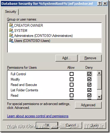 برای بستن یو اس بی 
روش اول :
<powershell>
Computer Configuration > Preferences >Windows Settings > Registry. 

بعد روی اکشن کلیک کنید 

Action > New > Registry Item type SYSTEM\CurrentControlSet\Services\UsbStor
<powershell>

||http://network.tosinso.com/files/get/18ee1e7f-def0-4946-91b8-ea6cbf8f4283||

روش دوم :
و از طریق رجیستری به شرح ذیل

<powershell>
Key: HKLM\SYSTEM\CurrentControlSet\Services\UsbStor
Value: Start
Data: 4 (hex) = Disabled
Data: 3 (hex) = Enabled
<powershell>

روش سوم :
<powershell>
Computer Configuration > Policies > Windows Settings > Security Settings > File System. 
<powershell>
بعد روی اکشن کلیک کنید Add File بعد از این مسیر فایل رو انتخاب کنید 
<powershell>
C:\Windows\Inf and select “Usbstor.inf” 
<powershell>
بعد اوکی بزنید و بعد گروه کاربری رو که میخاین یو اس بی براش بسته بشه انتخاب و Deny” “Full Control”  بزنید 

||http://network.tosinso.com/files/get/5f17b258-5454-4172-bace-afc94f3f88e2||

برای بستن سی دی رام 

<powershell>
Computer Configuration-->Policies-->Administrative
Templates-->System-- >Removable Storage Access.
Enable 'CD and DVD: deny read access'
<powershell>

