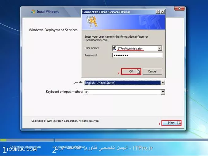 در قسمت قبل مقاله سرویس  WDS را راه اندازی کرده و پیکربندی و پیاده سازی تنظیمات مربوط به کنسول آن را انجام دادیم حال در این قسمت به آموزش Add  کردن فایل های Boot.wim  و Install.wim ، برای نصب ویندوز7 تحت شبکه از طریق سرویس WDS می پردازیم .برای معرفی کردن فایل   Boot Image  به سرویس WDS ، پیش از هر کاری باید DVD نصب ویندوز 7 را در DVD-Rom  قرار دهیم . در این مرحله چند نکته را باید در نظر داشت : برای Deploy  کردن نسخه های مختلف ویندوز (32 یا 64 بیتی) باید در نظر داشت که پردازشگر سیستم ما چند بیتی است ؟ مثلا اگر نسخه 64 بیتی را Deploy کنیم در حالیکه سیستم ما 32 بیتی است با مشکل عدم سازگاری سخت افزار و application/driver مواجه خواهیم شد .بنابراین اگر CPU ما 32 بیتی باشد تنها قادر به Deploy کردن نسخه 32 بیتی ویندوز 7 خواهیم بود . Boot image در بردارنده Windows PE  می باشد توصیه می شود که همیشه از آخرین ورژن Windows PE استفاده کنیم ، انتخاب Boot image  های قدیمی می تواند مشکل ساز باشد. این قضیه برای Service pack  های مختلف ویندوز ها نیز صادق است . 

!!!! Add کردن Boot Image :
برای افزودن Boot Image در کنسول WDS روی گره ی  Boot Images راست کلیک کرده و گزینه Add Boot Image  را انتخاب می کنیم  تا ویزارد مربوط به Add  کردن ایمیج باز شود .

||http://network.tosinso.com/files/get/dc4afad2-2734-43c4-acd3-26a0ce328f81||

در ویزارد Add Image  از روی گزینه Browse کلیک کرده و از بخش Sources موجود در ویندوز 7 ،فایل boot.wim را بر می گزینیم .

||http://network.tosinso.com/files/get/1fb0072b-4255-41dd-9b2b-1735ee9f8d89||

در این مرحله نام و توضیح مورد نظر برای ایمیج را در نظر می گیریم و روی Next کلیک می کنیم .

||http://network.tosinso.com/files/get/20148406-735c-4c2e-80ce-df546fb7d0ca||

خلاصه ای از تنظیمات انجام شده نمایش داده می شود با کلیک روی گزینه Next فایل boot image کپی می شود.

||http://network.tosinso.com/files/get/b8dc3b8b-7925-4946-b8d7-a53a3861a00b||

!!!! Capture Image:
پس از ایجاد محیط بوت حال نوبت به گرفتن Image   Capture می رسد .انجام تنظیمات این مرحله باعث می شود در محیط بوت گزینه ای برای گرفتن یک ایمیج از ویندوزی که پیشتر نصب شده و حال با استفاده از ابزار Sysprep موجود روی ویندوز قصد گرفتن ایمیج از آن را داریم ،  ایجاد شود.بنابراین ایجاد این شرایط باعث می شود که ما بتوانیم از یک ویندوزی که نرم افزار های مورد نیاز ما در سازمان مثلا یک آنتی ویروس روی آن نصب شده است ایمیج بگیریم .به جای اینکه از یک ویندوز خام بدون که هیچ گونه نرم افزاری روی آن موجود نیست استفاده کنیم . برای این منظور روی Boot Image ای که در مرحله قبل ایجاد کردیم راست کلیک کرده و گزینه Create a Capture Image را انتخاب می کنیم .
 
||http://network.tosinso.com/files/get/776c3ce0-9b6a-43e6-9e05-d713a9ff1682||

در این بخش از ویزارد نام و توضیحات مربوط به ایمیجی را که می خواهیم از یک Boot image  بگیریم وارد کرده و هچنین با انتخاب گزینه Browse  یک پوشه با نام مورد نظرمان ایجاد می کنیم و آن را در محلی که انتخاب کردیم ذخیره می کنیم . (در اینجا ما فولدر Capture Image  ای را که ساختیم در بخش Remote Install  موجود در درایو C ذخیره کرده ایم ) با کلیک روی گزینه Next فرایند Extract ایمیج از فایل Source Image  شروع می شود و در نهایت روی Finish  کلیک می کنیم.

||http://network.tosinso.com/files/get/86f97d9e-86cf-4419-b651-ee084f34fa94||

||http://network.tosinso.com/files/get/d1e8d8f1-611e-4836-b2d1-0e01c273dcd9||

حال باید ایمیجی را که ایجاد کردیم  در این بخش Import  کنیم  به همین منظور مجددا روی گره Boot Images  کلیک کرده و گزینه Add Boot Image  را انتخاب می کنیم .

||http://network.tosinso.com/files/get/e3b647d7-6425-4e60-b6fe-32eddd37f92a||

در ویزارد باز شده مسیری که فایل ایمیج گرفته شده آنجا ذخیره شده به سیستم معرفی می کنیم.

||http://network.tosinso.com/files/get/fc0f78aa-754c-4b37-a958-55a887356dc7||

پس از آن نام و توضیحات مربوط به آن را تعیین کرده و در مرحله بعدی خلاصه ای از وضعیت را مشاهده خواهیم کرد .در نهایت با کلیک روی Next عملیات Import ایمیج شروع خواهد شد.

||http://network.tosinso.com/files/get/2f2a8fef-3b29-4fba-85f1-71b013af5a15||

||http://network.tosinso.com/files/get/48cc96ce-96e0-4be5-bf73-a51cd2bdebfc||

پس از اتمام فرایند ، ایمیج Import  شده در قسمت Boot Images کنسول WDS قرار خواهد گرفت

||http://network.tosinso.com/files/get/b82cc4f1-d8da-4c5d-a48d-2f2ae897523d||

!!!! ساختن Image Group:
حال باید یک Image Group  ایجاد کنیم تا بهنگام گرفتن ایمیج از ویندوز نصب شده به کمک Sysprep ، برای قرار گرفتن و استقرار ایمیج درImage group  ایجاد شده ، آن را به سیستم معرفیAdd Image Group  را انتخاب می کنیم .در پنجره باز شده نام مورد نظر برای گروه را تایپ کرده و روی Ok کلیک می کنیم . در نهایت گروهی که ایجاد کردیم زیر گره Install Images قرار خواهد گرفت.

||http://network.tosinso.com/files/get/80f6a4f5-4efb-4343-a97b-1867e1e3aec2||

!!!! استفاده از ابزار Sysprep  موجود در ویندوز 7 برای گرفتن ایمیج:
برای Deploy  کردن یک ایمیج Customize یا سفارشی از یک ویندوز 7 به کمک WDS ابتدا باید از آن ویندوز که در حال حاضر روی یک سیستم راه اندازی شده است ایمیج بگیریم . عرضه ایمیج این ویندوز در شبکه بدون اعمال یک سری تغییرات روی این ویندوز ممکن نیست .بنابراین از ابزار Sysprep  یا  System Preparation موجود در ویندوز برای گرفتن ایمیج استفاده می کنیم  . در اینجا وظیفه Sysprep  از بین بردن یک سری از اطلاعات خاص ویندوز ی است که بر روی سیستم نصب شده و حال ما قصد ایمیج گرفتن از آن را داریم بعنوان مثال استفاده از Sysprep   موجب حذف اسم کامپیوتر ،SID ، Product Key  سیستم عامل و... می شود. مزیت این روش آن است که می توانیم روی این ویندوز، نرم افزارهای مورد نیازمان را نصب کرده و سپس از ویندوز همراه نرم افزار های نصب شده ی روی آن ،ایمیج بگیریم . در این قسمت به نحوه گرفتن ایمیج با استفاده از ابزار Sysprep می پردازیم . بنابراین می توانیم  به کمک مسیر ذکر شده در زیر (روی یک ویندوز سون که نرم افزار های موردنیازمان را  روی آن نصب کرده ایم ) به ابزار Sysprep  دسترسی یابیم :
<c#>
C drive => Windows => system 32 => sysprep folder => sysprep.exe
<c#>
روی sysprep.exe  کلیک می کنیم در پنجره باز شده گزینه Generalize را مارکدار کرده و در قسمت Shutdown Option گزینه Shutdown را انتخاب  و روی Ok کلیک می کنیم . پس پایان یافتن پردازش sysprep  سیستم Shutdown می شود این فرایند چند ثانیه زمان خواهد برد.

||http://network.tosinso.com/files/get/3490d8d2-9ede-468c-9c32-0f985d4d14d1||
پس از روشن کردن مجدد سیستم بوت را روی کارت شبکه قرار می دهیم تا سیستم برای برقراری ارتباط با WDS سرور از DHCP آی پی دریافت کند پس از دریافت IP کلید F12 را می زنیم تا سیستم از طریق PXE Network  بوت شود. محیط PXE به یک ایستگاه کاری اجازه می دهد تا پیش از بوت شدن سیستم عامل روی Hard Drive  لوکال ،از طریق یک سرور بر روی شبکه بوت شود. PXE از انواع پروتکل های شبکه از قبیل Ipv4 و DHCP و UDPوTFTP و... بهره می گیرد.

||http://network.tosinso.com/files/get/f3a1168f-0205-430e-89eb-cda7af485365||

مهمترین نکته در این قسمت سرعت عمل است اگر با تاخیر کلید F12 را بزنیم  ویندوز مجددا load می شود و در نتیجه قادر به گرفتن ایمیج از ویندوز نخواهیم بود. علاوه براین در صورت بالا آمدن ویندوز چون sysprep  اطلاعات مربوط به نام کامپیوتر و ... را پاک کرده باید دوباره این تنظیمات را انجام دهیم.

||http://network.tosinso.com/files/get/1cb62765-7276-403a-8b3f-ed99397e6ef2||

در این مرحله گزینه Capture Image را انتخاب کرده و کلید Enter را می زنیم.

||http://network.tosinso.com/files/get/5d98b99d-d8eb-43f7-86a9-2fc961e8f249||

||http://network.tosinso.com/files/get/26867ab0-d903-4703-9d14-d38de0f1176b||

پس از مدتی ویزارد  WDS بر روی صفحه ظاهر می شود روی Next کلیک می کنیم .

||http://network.tosinso.com/files/get/09c277f8-1c30-4a69-95c4-f564f2519156||

در این بخش تنها نام درایوی را که سیستم عامل برای sysprep  در نظر گرفته ،نمایش داده می شود آنرا انتخاب کرده و نام مورد نظر برای ایمیج و نیز توضیحات مربوط به آن را نیز در این بخش وارد می کنیم .

||http://network.tosinso.com/files/get/404bdcb8-b62d-4ed6-a336-d1b04339d65b||

در بخش Name & Location  با کلیک رو گزینه Browse درایو مورد نظر برای ذخیره ی ایمیج را انتخاب می کنیم  و در قسمت File name  نیز نام ایمیج را با پسوند .wim  تایپ کرده و تنظیمات را Save می کنیم . برای آپلود کردن ایمیج روی سرور WDS گزینه Upload image to the Windows Deployment Services server  را مارکدار می کنیم . و IP و یا نام FQDN سرور را در قسمت Server Name  وارد کرده و روی Connect  کلیک می کنیم تا ارتباط برقرار شود. در این مرحله باید یوزر و پسورد یک کاربر دومین را به سیستم معرفی کنیم . پس از تایید اسم کاربری در قسمت Image Group name  نام گروهی که پیشتر در WDS سرور برای ذخیره ایمیج نصب ایجاد کردیم  نمایش داده می شود که آن را انتخاب می کنیم .

||http://network.tosinso.com/files/get/c4a2003a-aea2-4078-b438-b388e11fc42a||

پس انجام تنظیماتی که بیان کردیم WDS فرایند ایجاد ایمیج سفارشی را که بعنوان مرجع نصب ویندوز برای  سیستم های تحت شبکه در نظر گرفته می شود را آغاز می کند. این فرایند مسلتزم صرف زمان می باشد که بسته به ویژگی های سیستم عامل این زمان متغیر است . در نهایت پس از اتمام این پردازش روی گزینه finish کلیک می کنیم . بنابراین در اینجا کار ما با ویندوز 7 به پایان می رسد.

||http://network.tosinso.com/files/get/75858ff7-5426-4b0a-975e-77c405107f35||

*نکته :* همانطور که در مرحله قبل دیدیم ، ما از یک ویندوز 7 نصب شده که تمامی نرم افزارهای مورد نیاز شبکه ما روی آن قرار دارد ،یک ایمیج برای Deploy  و نصب روی سیستم های شبکه تهیه کردیم ، اما اگر قصد نصب یک ویندوز خام در شبکه را داشته باشیم دیگر نیازی به استفاده از ابزار sysprep و تهیه ایمیج از ویندوز نیست .تنها کافیست که فایل install.wim  موجود در DVD نصب ویندوز 7 را به WDS سرور معرفی کنیم برای این منظور در کنسول WDS رو گره ی Install Images  راست کلیک کرده و گزینه Add Install Image را انتخاب کنیم .

||http://network.tosinso.com/files/get/b728e28e-095d-46cd-85c8-69c266906bc1||

در ویزارد باز شده یک گروه جدید برای محلی که ایمیج باید در آن ذخیره شود ایجاد می کنیم 

||http://network.tosinso.com/files/get/d9e141af-3a93-4bee-8742-c0176f21422f||

روی گزینه Browse  کلیک می کنیم و از فولدر Sources موجود در DVD ویندوز 7 فایل Install.wim را بر می گزینیم 

||http://network.tosinso.com/files/get/7418476f-74c0-48ce-9a60-eafbd66fdcdc||

در این قسمت ورژن های مختلف ویندوز نمایش داده شده که می توانیم برحسب نیازمان ورژن مورد نظر را انتخاب کنیم .

||http://network.tosinso.com/files/get/516702f8-7b31-43a4-82d9-d9a3ad94561f||

خلاصه ای از ایمیج های انتخاب شده در این بخش دیده می شود .پس از کلیک روی Next فرایند گرفتن ایمیج شروع می شود که در نهایت روی گزینه finish  کلیک می کنیم .

||http://network.tosinso.com/files/get/7c1e5fcf-5e3a-415b-9291-cb7173216fd1||

پس از پایان عملیات می توانیم ایمیج گرفته شده را در Image group  ای که قبلا ایجاد کردیم مشاهده کنیم .

||http://network.tosinso.com/files/get/56047ee0-0d5f-4aaa-9b5a-b603ea40cc56||
خب تا بدین جای کار ایمیج گرفته شده توسط سرویس WDS آماده Deploy  ونصب در شبکه می باشد . اما از آنجایی که نصب ویندوز به صورت متمرکز و اتوماتیک برای سهولت کار است ، با بهره گیری از ابزار WSIM یا Windows System Image Manager موجود در نرم افزار WAIK می توانیم Answer File  هایی با پسوند xml ایجاد کرده و تنظیماتی را برای آن در نظر بگیریم که بواسطه آنها یک سری از مراحل نصب ویندوز و تنظیمات مربوط به آن بصورت اتوماتیک انجام شود . استفاده از نرم افزار  WAIK اختیاری است اما می دانیم که منطق نصب به صورت اتوماتیک این است که تمامی مراحل نصب ویندوز به صورت خودکار انجام شود و نه تنها بخشی از آن. با این وجود در این بخش نیز ما می توانیم به نصب ویندوز تحت شبکه بپردازیم .برای این منظور تنها کافیست که کامپیوتر bare metal یا فاقد ویندوز  و یا کامپیوتر هایی را که قصد نصب مجدد و یا ارتقاء ویندوز آن را داریم همانند مراحل طی شده برای بوت کردن در بخش  Capture  گرفتن از ویندوز ، بوت سیستم را روی شبکه قرار داده و  با برگزیدن کلید F12 سیستم را از طریق  PXE Network بوت کنیم .اما پس از آن اینبار به جای انتخاب گزینه Capture an Image  عبارت Install an Image را برای نصب ویندوز بر می گزینیم .
||http://network.tosinso.com/files/get/efecf516-7f1d-4781-aa72-7f1f8d2d206a||
||http://network.tosinso.com/files/get/adbe2536-c492-4286-8281-958e4ef99525||
پس از استارت خوردن فرایند نصب ویندوز ویزارد WDS برای نصب را مشاهده خواهیم کرد در این بخش با در نظر گرفتن تنظیمات مربوط به زبان مورد نظرمان روی گزینه Next  کلیک می کنیم .حال باید یک کاربر با دسترسی ادمین روی دومین را به سیستم معرفی کنیم .
||http://network.tosinso.com/files/get/600ec585-5f17-4c2e-b4f4-f4cc31a422a5||
در این مرحله نسخه ویندوز مورد نیاز برای نصب را انتخاب می کنیم. 
||http://network.tosinso.com/files/get/099ad6a9-d5d6-4a76-8c7f-d4e1cb969824||
درایوی که ویندوز روی آن نصب خواهد شد در این قسمت نمایش داده می شود با تاییدآن و کلیک روی Next  ادامه ی فرایند نصب اجرا خواهد شد.
||http://network.tosinso.com/files/get/8ffebb07-4c94-48aa-b1da-fa58b26a75d8||
||http://network.tosinso.com/files/get/5a5f8c5b-6629-4a81-8bbb-455344c032ba||
اگر دقت کنیم تا این مرحله تمامی مراحل نصب ویندوز همانند نصب Manual آن پیش رفت باقی مراحل نیز به همین صورت بوده و  پس ار ریستارت باید به انجام تنظیمات مربوط به نام کامپیوتر و ... بپردازیم  ویا اینکه همانطور که قبلا گفتیم می توان با ایجاد Answer file  هایی به صورت اتوماتیک به انتخاب زبان و ایجاد پارتیشن و فرمت آن پیش از نصب و نیز در نظر گرفتن  نام کامپیوتر و پسورد و سایر تنظیمات بپردازیم .بسته به تنظیماتی که بر حسب نیاز و یا به دلخواه برای Ansewr file ها انجام می دهیم این تنظیمات خودکاربهنگام نصب  می توانند متفاوت باشند که در مقاله ای مجزا به معرفی نرم افزار WAIK و استفاده از ابزار WSIM برای تهیه و ساخت Answer file ها  پرداخته خواهد شد.
(با تشکر از جناب آقای آروین کماندار بابت همکاری در نگارش مقاله )

نویسنده : مریم حیات رمضانی 
منبع : |جزیره سرویس های شبکه مایکروسافت وب سایت توسینسو::https://tosinso.com/microsoft|
هرگونه نشر و کپی برداری بدون ذکر منبع دارای اشکال اخلاقی می باشد .