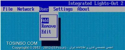 سلام دوست عزیز.
در نظز میگیرم که از سرور HP استفاده میکنی. سرورهای HP دارای یک Information Tag هستن مثل تصویر زیر:

||http://www.tosinso.com/files/get/96970602-e97b-4bd5-bd3f-2f642a7fdf97||

روی این Tag، دو چیز رو باید ببینین.
1. Serial Number که جلوی USE نوشته شده.
2. Factory set username & password که جلوی ILOUSE  و Password نوشته شدن.

در قسمت پشت سرو شما، یک پورت مخصوص برای ILO وجود داره. مثل تصویر زیر:

||http://www.tosinso.com/files/get/4e1b8a04-2260-4a6a-a2d4-09a14435692a||

می بایست با یه کابل RJ45 این پورت رو به شبکه خودتون متصل کنید.

حالا می بایست بقیه تنظیمات را روی POST انجام بدین. بدین ترتیب که سرور رو Restart کنید. زمانی که سرور در حال Boot شدن هستش، به شما پیغام میده که برای انجام تنظیمات Integrated Lights Out، کلید F8 رو بزنید.

||http://www.tosinso.com/files/get/18742be8-2bfb-488a-b706-99df6f60aa19||

از اینجا به بعد دیگه نیاز به توضیح زیادی نیست. اول Set Defaults کنین که تنظیمات به حالت پیش فرض برگردن.

||http://www.tosinso.com/files/get/c5af8b8d-2816-492d-9e30-a2fefe85b358||

سپس به تب Network برین و از حالت DHCP خارج کنین و DNS Name رو تغییر بدین.

||http://www.tosinso.com/files/get/55924ac8-80f9-4419-aa28-27a515abbcaf||

حالا Static IP رو Set کنید.

||http://www.tosinso.com/files/get/7001f267-0951-4d92-95d7-3d1582d4d243||

حالا به تب User برین و Password مربوط به Administrator رو تغییر بدین. و یا اینکه یه User جدید درست کنین.

||http://www.tosinso.com/files/get/60231c4d-ea83-48f4-aa14-49939a57f5e4||

توجه داشته باشین که Username و Password، هر دو Case Sensitive هستن. یعنی بزرگ و کوچک بودن حروف اهمیت داره.

حالا از منوی قبل خارج بشین، تنظیمات رو Save کنین و ILO رو Restart کنین. سپس برای اطمینان سرور رو Restart کنین. حالا میتونین تنظیمات خودتون رو امتحان کنین. (یک پنجره IE باز کنین و IP مربوط به ILO رو وارد کنین)

||http://www.tosinso.com/files/get/1b4aa0c4-9ba6-4b11-b5a6-b2ae47bf5057||

اگر نمیخواین از Static IP استفاده کنین، میتونین Lease های DHCP رو چک کنین و ببینین که ILO چه IP گرفته (بر اساس اسمی که روی Tag نوشته شده).
همینطور تمامی تنظیماتی که از طریق صفحه POST انجام دادین رو میتونین توی Web Interface هم انجام بدین. لازم به ذکر هستش که سرور های HP دارای قابلیتی هستش به اسم HPONCFG که با استفاده از اون، از طریق Command هم میتونین با ILO ارتباط برقرار کنین.