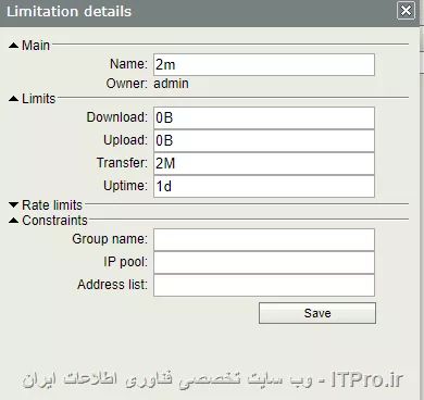 
||https://network.tosinso.com/files/get/6182cc5f-0b66-4653-b531-ab25317ff009||
دوستان راهنمایی کردن داخل قسمت constrain جایی هست که میشه مشخص کرد با یک username چند نفر (mac) میتونه متصل بشه
لطفا در مورد گزینه مربوطه راهنمایی بفرمایید.