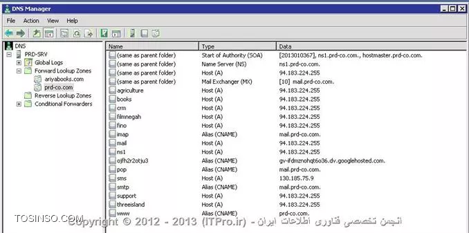 رکورد www هم اضافه کردم اما مشکل حل نشد.
||||Domain prd-co.com::||::http://www.tosinso.com/files/get/620ca059-d677-4a2b-b286-ab384cec10c2||
||||Domain Ariyabooks.com::||::http://www.tosinso.com/files/get/8e3a94ff-412d-47f6-90be-0cb32930f071||