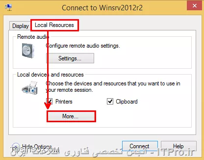 دوست گرامی شما باید با استفاده از Hyper-V Enhanced Session Mode از منابع سیستم هاستتون استفاده کنید از این طریق میتونید به آیتم های زیر دسترسی داشته باشید :
<left>

      Display Configuration
     Audio redirection
     Printer redirection
     Full clipboard support (improved over limited prior-generation clipboard support)
     Smart Card support
     USB Device redirection
     Drive redirection
     Redirection for supported Plug and Play devices

<left>
اول از همه مطمئن شید که Remote desktop services در ماشین مجازیتون استارت شده باشه من خودم سر این کلی سرکار رفتم :)
برای اینکار  Logo + R وبعد services.msc و طبق عکس
||http://virtualization.tosinso.com/files/get/45c57e45-10c3-40be-bf74-ef2b769d3979||
مرحله بعد Hyper-V Manager رو اجرا و روی ماشینتون راست کلیک کرده و Hyper-V settings را انتخاب نمائید
||http://virtualization.tosinso.com/files/get/c9674443-d0b6-475f-bbfe-20338d7c0b6a||
حال در قسمت Enhanced Session Mode policy تیک Allow Enhanced Session Mode رو بزنید
||http://virtualization.tosinso.com/files/get/0e323d96-6997-466c-8656-c05735b89ce1||
در قسمت Enhanced Session Mode تیک Use Enhanced Session Mode رو هم بزنید
||http://virtualization.tosinso.com/files/get/8e1a04be-dd84-48ee-9015-2797dc68fe55||
 حالا ماشینتون رو Connect کنید وباید عکس زیر رو ببینید
||http://virtualization.tosinso.com/files/get/0712db89-5500-42ab-8456-145f0585e12a||
برای تنظیمات صدا از اینجا Local Resources
||http://virtualization.tosinso.com/files/get/33efb93a-e486-49be-817a-5fdb9f89dabe||
و سایر قسمت ها از More استفاده کنید تا از USB و مثلا دوربین کنن یا پرینتر و هارد اکسترنال یا درایوی که بعدا قصد اتصال اون رو دارید بتونید استفاده کنید
 ||http://virtualization.tosinso.com/files/get/62abfe89-edee-4381-9786-dab9ab29bcdd||
||http://virtualization.tosinso.com/files/get/46b94ded-f220-4397-ae76-e6bd726a33ab||
||http://virtualization.tosinso.com/files/get/45205fd8-6715-4443-a47f-490e96badb77||
دیگه شما از داخل ماشینتون به تمام این آیتم ها دسترسی خواهید داشت
