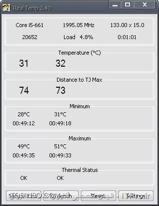مانیتور کردن درجه حرارت CPU با استفاده از RealTemp