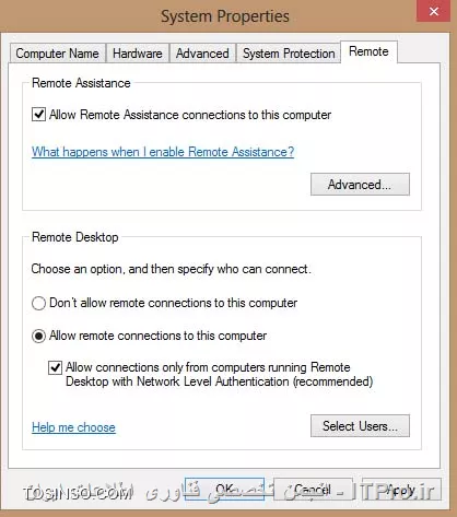 با فعال سازی ( NLA(Network Level Authentication و انتخاب یوزرهای مربوطه جهت دسترسی به سرور می توانید جلو Sessionهایی که بعضا جهت حمله نیز انجام میشود را بگیرید.
<center>
||http://network.tosinso.com/files/get/6376705e-e511-4c5a-8fc3-dfe0540a7b11||
<center>