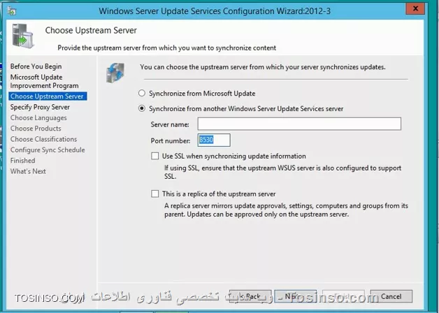 سلام دوست عزیز منظور شما اگر طبق سناریوی زیر هست 

||https://microsoft.tosinso.com/files/get/157f1318-8160-44f8-84b0-8e3bf5d1cda1||

باید در WSUS دوم که فرمودید به صورت آفلاین قراره کار کنه در موقع کانفیگ رول WSUS از گزینه دوم استفاده کنید

||https://microsoft.tosinso.com/files/get/644251fa-bbd5-4776-8fd4-5c7fb05f6fef||