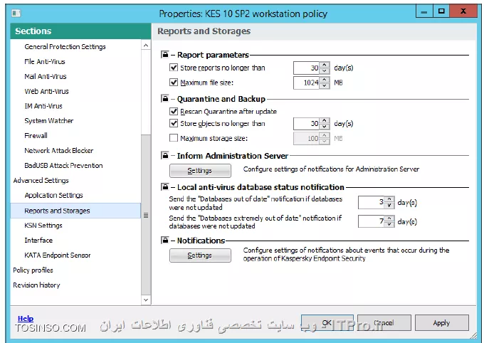 !! اجازه نوشتن روی USB flash برای کاربران دومین 
در این آزمایش تنظیمات  Device Control را برای Kaspersky Endpoint Security policy طوری تنظیم می کنیم که کاربران دومین بتوانند تحت Domain users group قابلیت نوشتن روی فلش مموری ها را داشته باشند 

- Security-Center

1- وارد پراپرتیس KES 10 SP2 workstation policy شوید 

2- وارد منو Device Control شوید 

3- حالا روی Removable drives و روی Logging کلیک کنید 

||https://tosinso.com/files/get/4d2aa176-83a9-4e12-a939-35f3c7b1a038||

4- روی Select کلیک و در گروه Everyone روی OK کلیک کنید 

||https://tosinso.com/files/get/34d8a032-0fcb-4c91-8b12-421841a7f028||

5- روی تب Trusted devices سوییچ کنید 

6- روی Add کلیک کنید 

7- روی لیست گزینه Devices by ID انتخاب شود 

8- در Computer name و بنویسید PC1 و روی Refresh کلیک کنید 

9- روی خودتان USB drive  کلیک کنید 

||https://tosinso.com/files/get/b6874ae2-cfc0-4a12-955e-d384702b2abb||

10- کلیک Select و بر روی Domain Users مدنظرتان کلیک کنید و OK را بزنید 

||https://tosinso.com/files/get/16e2fc06-c986-4e5b-b22b-b1dc5de6ab67||

11- بر روی Advanced Settings\Reports and Storages کلیک کنید 

||https://tosinso.com/files/get/9290ea0d-d3a7-4380-a6c1-b70837f14c16||

12- در Notifications روی Settings کلیک کنید 

||https://tosinso.com/files/get/6733bbf7-0a10-4893-bd78-040833060941||

13- بر روی Device Control کلیک کنید 

||https://tosinso.com/files/get/73fd6ae7-d95d-461b-a16c-2dcb1d385122||

14- انتخاب کنید Save in local log و بخش رخدادی File operation performed رفته و روی OK کلیک کنید 

||https://tosinso.com/files/get/0855fe96-a856-4f70-afb4-6b95ee272b08||

15- پالیسی را OK کنید و صبر کنید تا پالیسی اعمال شود 

16 حالا فایلی را داخل فلش مموری در کپی کنید ( PC1 ) اینجا فایلی را به نام invoice.txt را قرار دادیم 

17- مطمئن شوید که Kaspersky Endpoint Security اجاره نوشتن را داده است 

18- انتخاب کنید Administration Server و داخل تب Reports شوید 

19- انتخاب کنید Report on file operations on removable drives

20- داخل گزارشات روی Show report کلیک کنید 

||https://tosinso.com/files/get/5e2e7578-7d37-40b1-9278-63d5df9ed0df||

21- شکل نهایی گزارش به صورت زیر باید باشد 

||https://tosinso.com/files/get/2cbc4314-18c5-49e3-94f7-6b73a106998e||

نویسنده : سید احمد توسلی
منبع : |جزیره امنیت اطلاعات و ارتباطات وب سایت توسینسو::https://tosinso.com/security|
هرگونه نشر و کپی برداری بدون ذکر منبع و نام نویسنده دارای اشکال اخلاقی است