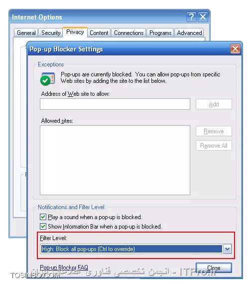 جلوگیری از باز شدن صفحات Pop-up در Internet explorer و Mozilla Firefox