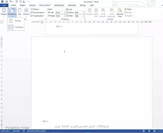 چگونه در یک فایل Word صفحات عمودی و افقی را در کنار هم داشته باشیم؟