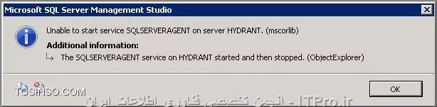 باسلام
من وقتی بر روی SQL Server Agent راست کلیک می کنم و بر روی Start کلیک می کنیم کادر زیر نمایش داده می شود

||http://tosinso.com/files/get/15beeefa-9574-41ea-9aed-fbcff93cc6cf||
وقتی بر روی دکمه yes کلیک می کنیک کادر زیر نمایش داده می شود

||http://tosinso.com/files/get/af372091-3c53-480d-b964-508e4707d614||
وقتی بر روی دکمه yes کلیک می کنیک کادر زیر نمایش داده می شود

||http://tosinso.com/files/get/efd721c8-85ac-44c5-8a1c-1733ce79465c||
و بعد از کامل شدن پیغام زیر به نمایش در می آید و SQL Server Agent همچنان غیر فعال می باشد.

||http://tosinso.com/files/get/67b43524-53dd-4dc0-994e-ff0bc0003f80||
این مشکل را چگونه برطرف نمایم
با تشکر