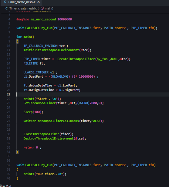 Complete ThreadpoolTimer code in C language