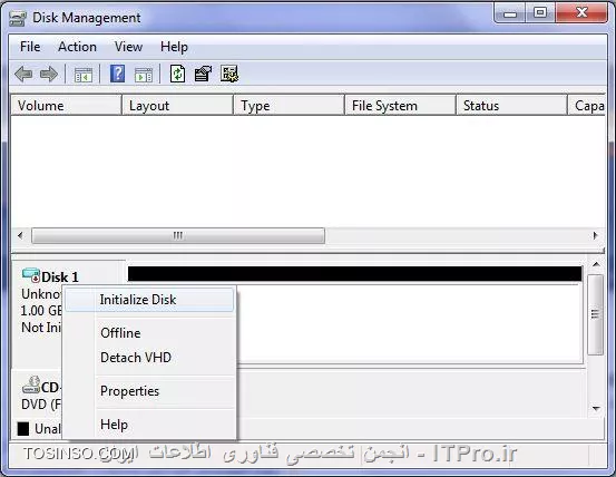 برای شناسایی صحیح ظرفیت هاردهای بالاتر از 2 TB و قابل استفاده نمودن تمام ظرفیت آن ، هارد باید بصورت GPT و  Initialize شود . در صورتی که ظاهرا شما بصورت MBR، هارد را Initialize کردید در این صورت بايد كليه پارتيشنهاي موجود حذف و مجدداً initialize كنيد . 
برنامه disk management را اجرا کنید و طبق عکس زیر روي دیسک مورد نظر (در سمت چپ) راست كليك كنيد و initialize disk رو انتخاب کنید .
||http://network.tosinso.com/files/get/6959f84c-87b7-481d-933d-62dd5054118b||
 طبق عکس زیر گزینه GPT را انتخاب کنید .
||http://network.tosinso.com/files/get/79d9a000-eabe-4b86-923a-2fdfb92cfe38||
* نکته: ویندوز XP از GPT پشتیبانی نمیکند . 
* نکته: اگر ميخواهيد ويندوز نصب كنيد مادربرد حتماً دارای بایوس UEFI باشد .