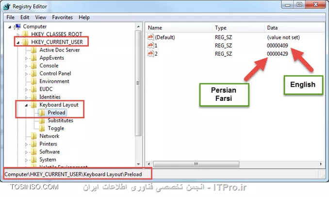 به سایت زیر برید
* |http://social.technet.microsoft.com::http://social.technet.microsoft.com/wiki/contents/articles/6281.how-to-set-the-keyboard-layout-through-group-policy-gpo.aspx|
در جدولی که در سایت فوق اومده زبان ها رو با یک کدی مشخص کرده به تصویر زیر در همین سایت دقت کنید
||http://network.tosinso.com/files/get/a05bea26-39db-4706-9d3f-0dfd9e9fc2e9||
||http://network.tosinso.com/files/get/6a141681-8e45-4bf1-b208-7f732a008be7||
البته در |همین لینکی::http://social.technet.microsoft.com/wiki/contents/articles/6281.how-to-set-the-keyboard-layout-through-group-policy-gpo.aspx| که گفتم 0 تا 100 موضوع اضافه کردن زبان فارسی و انگلیسی رو به صورت تصویری نشون داده.
کمی حوصله باید.