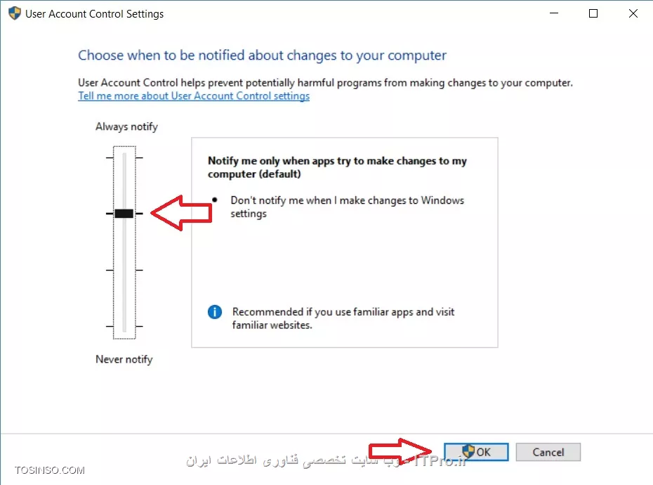 سلام
ابتدا بر روی This PC کلیک راست کرده بر روی Properties کلیک کنید
حال مراحل را مطابق با تصاویر دنبال کنید

||http://icdl.tosinso.com/files/get/66320b61-a00e-409f-85d3-9540775c25da||

||http://icdl.tosinso.com/files/get/c8915529-9372-4d33-99d7-a47ea65c2b85||

||http://icdl.tosinso.com/files/get/6a560972-b892-4814-990f-d64820a66cbb||

و اگر حل نشد یه New User بسازید حل میشه ...

این مشکل مربوط به Built-In Local Group ی هست که اکانت شما در آن عضو است
چون تشخیص میده که شما با اکانت Administrator وارد شدید و امکان داره با اجرای برنامه ای به سیستم عامل آسیب بزنید اجازه اجرای برنامه ها را در این وضعیت نمی دهد
البته این مشکل با اکانتهایی که جزو گروه Admin نیز باشند اتفاق می افتد