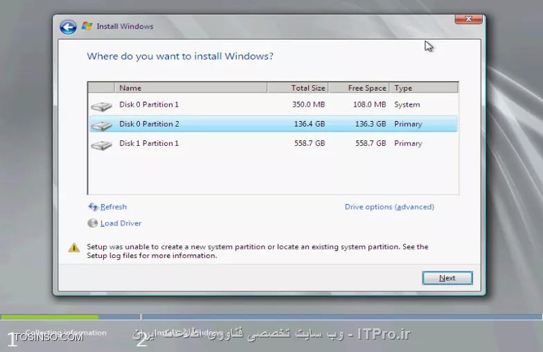 setup was unable to create a new system partition or locate an existing system partition. 