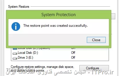 !! ُSystem Restore چیست ؟
--
System Restore به ما کمک می کند که تنظیمات فعلی سیستم عامل و فایل‌های سیستمی آن را به زمان گذشته بازگردانیم. این راهی است برای برگرداندن تغییرات سیستمی بدون ایجاد تغییرات بر روی فایل های شخصی مثل؛ E-mail, documents یا photos ، بعضی وقتها نصب یک برنامه یا یک درایور می تواند یک تغییر ناگهانی در کامپیوتر ایجاد کند یا اینکه به دلیل یک حرکت پیش بینی نشده ویندوز باشد.معمولا uninstall کردن یک برنامه یا یک درایور مشکل را رفع می کند. اگر uninstall کردن مشکل را رفع نکرد میتوانیم از روش بازگردانی ویندوز به زمان قبل، زمانی که همه چیز به درستی و بدون مشکل کار می کرد.System Restore از یک قابلیت استفاده می کند که به آن system protection گفته میشود که به طور منظم Restore point ایجاد و آن را ذخیره می کند. Restore point شامل اطلاعاتی درباره تنظیمات رجیستری و اطلاعات دیگر سیستم که ویندوز از آنها استفاده می کند. همچنین می توان Restore point  را به صورت دستی هم ساخت.

!! Restore Point  چیست؟
--
Restore Point یکی از اجزای System Restore می‌باشد. با ایجاد یک ریستور پوینت، اکثر داده‌ها، فایل‌ها و تنظیمات مهم سیستم عامل در زمان ساخته شدن، ذخیره شده و نگه داری می‌شود. درصورتی که بعدها سیستم عامل شما دچار اشکالاتی شد، می‌توانید از ریستور پوینتی که قبلا تهیه کرده اید، استفاده کنید و آن ریستور پوینت را برگردانید تا تنظیمات سیستم عامل به زمانی که ریستور پوینت را ایجاد کرده اید، تغییر یابد.Restore Pointها فایل‌های با پسوندهای خاص (مانند EXE، OCX و... ) و اطلاعاتی از قبیل موارد زیر را می‌تواند نگه داری می‌کنند:

* تمام داده‌های رجیستری
* پروفایل کاربر محلی (نه همه کاربران)
* تمام فایل‌های مربوط به Windows File Protection و Windows Resource Protection
* و موارد دیگر ...

توجه کنید که ممکن است برنامه‌های نصب شده (و در مواردی بسیار خاص، فایل‌های غیر سیستمی) در طی فرایند بازگردانی ریستور پوینت، از دست بروند.Restore Pointها فقط موارد خاصی از تنظیمات و فایل‌های سیستم عامل را نگه داری می‌کنند و فایل‌های شخصی شما قابل بازگردانی از طریق System Restore نیست.لازم است به این نکته توجه کنید که درصورتی که هیج Restore Pointای از قبل ایجاد نکرده باشید، نمی‌توانید تنظیمات سیستم عامل را به تنظیمات زمان گذشته تغییر دهید. قبل از تغییر هرگونه تنظیمات در سیستم عامل (که از نحوه عملکرد آن‌ها اطلاع نداشته باشید) بهتر است یک Restore Point ایجاد کنید.

!! بازگردانی ویندوز با System Restore
--
کلید‌های  win key + Qرا با یکدیگر فشار دهید تاsearch  یا بخش جستجوی ویندوز برای شما باز شود. در مستطیل سرچ ویندوز کلمه Recovery را تایپ کنید.

||http://tosinso.com/files/get/07cd6b2d-e1c3-49b9-9523-b44204bff3f9||

سپس با کلیک بر روی Recovery options  کلیک کنید به بخش بازیابی ویندوز هدایت خواهید شد. در صفحه‌ای که باز خواهد شد و شبیه به تصویر پایین است گزینه Open System Restore را انتخاب کنید. به صورت پیش‌فرض آخرین Restore Point به شما نشان داده خواهد شد. 

||http://tosinso.com/files/get/15a5b40f-1e53-48f5-86d9-61cab20583c6||

حال برای اینکه شما سیستم خود را به آخرین نقطه بازگشت بازگردانید، بر روی گزینه Next کلیک کنید .

||http://tosinso.com/files/get/5b7b9725-6c67-435c-86c5-3097c51c6ae0||

در پنجره بعدی لیست یک یا دو تا از آخرین restore pointها را به صورت پیش فرض نشان می دهد.

||http://tosinso.com/files/get/5d76cbc7-ef10-4817-ae4d-e52dc3a64e92||

با انتخاب گزینه Show more restore points می توانیم بقیه Restore pointها رو ببینیم. و هر کدام را که می خواهیم انتخاب کنیم. سپس بر روی Next کلیک می کنیم.

||http://tosinso.com/files/get/cf4a1f61-c116-40b5-99e5-9b19ea99434d||

با کلیک بر روی Scan for affected programs شما می توانید لیست برنامه ها و درایورهایی که پاک می شوند را در کادر بالا ببینیم.و همچنین در کادر پایین برنامه ها و درایورهایی که ممکن است بعد از restore به درستی کار نکنند و نیاز به نصب مجدد دارند را نشان می دهد.در مرحله آخر Finish  را انتخاب کنید.

||http://tosinso.com/files/get/4ba5eecd-dbf0-485d-ab71-56103c7abf43||

||http://tosinso.com/files/get/ac28365f-d9bd-4aef-ba82-c9da5dc78304||

!! روش ایجاد Restore Point
--
 اگر بخواهیم همین الان یا در هر زمان دلخواه به صورت دستی یک نقطه بازگشت بسازیم از این روش استفاده می‌کنیم:

1-با win key+ x منوی زیر باز می شود.

||http://tosinso.com/files/get/fd458697-a953-4a5e-9bc9-9b09dcdfc5ff||

2-روی گزینه system  کلیک می کنیم. پنجره System باز می شود.

||http://tosinso.com/files/get/adfd46ff-108f-4730-8b85-d906fff5f333||

3-روی System protection کلیک می کنیم.

||http://tosinso.com/files/get/84065e08-7dc3-47f4-ae50-d27167183d1b||

4-با انتخاب گزینه Create به صورت دستی می‌توانید نقطه بازگشتی دلخواه را برای سیستم خود بسازید. از شما درخواست خواهد شد تا نقطه بازگشت را  نام‌گذاری کنید تا در آینده به راحتی مورد شناسایی قرار گیرد. نام دلخواه و مناسبی را بنویسد و Create را کلیک کنید.

||http://tosinso.com/files/get/f81948ad-0228-497c-a172-8ef6fd0843f5||

و بعد از آن کادر زیر را می بینیم. چند لحظه منتظر می مانیم تا restore point ساخته شود.

||http://tosinso.com/files/get/691e2b55-e6f2-4ae4-88d4-fc457bec3687||

 با دیدن پیغام زیر مطمئن می شویم که با موفقیت ساخته شده.

||http://tosinso.com/files/get/6aadaeeb-cc22-4eed-8e58-c28a52caff37||

نویسنده : سیمین سرداریان
منبع : |جزیره سرویس های شبکه مایکروسافت وب سایت توسینسو::https://tosinso.com/microsoft|
هرگونه نشر و کپی برداری بدون ذکر منبع و نام نویسنده دارای اشکال اخلاقی می باشد