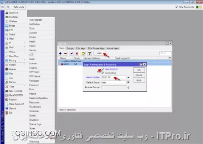  نحوه مدیریت پهنای باند کاربران، ثبت لاگ‌ها و  زمان استفاده User از سرویس اکانتینگ را با استفاده از امکان User Manager آموزش دهیم. در اینجا ما از User Manager میکروتیک استفاده می‌کنیم که به عنوان یک سرویس دهنده Radius عمل می‌کند و عمل احراز هویت و کنترل کاربران Hotspot ،PPTP و Login to MikroTik را انجام می‌دهد.
چرا سرویس اکانتیک را با استفاده از امکان User Manager میکروتیک راه اندازی کنیم؟

User Manager یک اکانتینگ ساده میکروتیک و یک پکیج مدیریتی تحت وب برای مدیریت کاربران است که با استفاده از Radius به همه ی روترها متصل می‌شود.

امکاناتی که User Manager میکروتیک در اختیار مدیران شبکه قرار می‌دهد شامل تعریف گروه‌های کاربری، امکان گزارش‌گیری از سایت‌های بازدید شده توسط کاربران و گزارش‌گیری از زمان اتصال و Disconnect کاربران، اختصاص دادن پهنای باند به هر کاربر و اعمال محدودیت برای آنها می‌باشد.

||http://network.tosinso.com/files/get/7fafde7e-1c51-4d52-8435-b71012f12f2d|| 

مراحل انجام کار:
نصب پکیچ User Manager برروی روتربرد میکروتیک

1. ابتدا از قسمت System ->Packages بررسی کنید که پکیج User Manager موجود باشد.

2. در غیر این صورت از سایت میکروتیک All Package را دانلود کنید.
||http://network.tosinso.com/files/get/37d3758c-51ee-4a0d-a0c3-bb2e6727028b||
 

آموزش User Manager میکروتیک

 

3. فایل دانلود شده را Unzip کنید و پکیج User Manager را به داخل Files انتقال دهید.

 
||http://network.tosinso.com/files/get/cdfe51c9-2c93-4fd5-8a99-a9e313e1379a||
آموزش نحوه راه اندازی User Manager میکروتیک

 
||http://network.tosinso.com/files/get/ea89c189-e328-46b1-b613-437c2c806b65||
نکته: توجه کنید که ورژن پکیجی که از سایت دانلود می‌کنید با نسخه RouterOS شما یکسان باشد.

 

نحوه نصب پکیج user manager میکروتیک
||http://network.tosinso.com/files/get/ac40d884-efb0-489b-9d37-9dba9228557c||
 

4. بعد از اینکه پکیج User Manager را روی روتر کپی کردید برای اینکه به System -> Package اضافه شود باید روتر را Reboot  کنید.

 ||http://network.tosinso.com/files/get/5e2b9cc7-b961-401e-9857-d726df211bfb||

نحوه نصب پکیج user manager برروی روتربرد میکروتیک

 
||http://network.tosinso.com/files/get/ab4125eb-be17-4da7-b3b3-d2363e5cb375||
5. سپس از منوی System -> Package  بررسی کنید که پکیج User Manager به درستی نصب شده باشد.

 

راه اندازی user manager برروی میکروتیک
||http://network.tosinso.com/files/get/a93c6670-6389-4fb2-8f21-2736ae6d22ca||
 

6. برای استفاده از User Manager در روتر، این مراحل باید طی شود.

 ||http://network.tosinso.com/files/get/6f8dad02-7674-49ea-886d-6c3f4844ab84||
مدیریت کاربران Hotspot توسط User Manager

1. برای اینکه کاربران Hotspot توسط Radius در روتربردهای میکروتیک احراز هویت شوند. در ابتدا لازم است که یک Radius Client برای ارتباط با User Manager ایجاد کنیم.
||http://network.tosinso.com/files/get/c5ee3098-f148-4f47-a433-3e04e2da1fea||
 

مدیریت کاربران hotspot توسط user manager

 ||http://network.tosinso.com/files/get/d4ee6cfd-11d7-4b94-a6d9-b617f24acb86||

روی + کلیک کنید و تیک سرویس Hotspot را بزنید. اگر سرویس User Manager روی همان میکروتیکی باشد که Hotspot کانفیگ شده است باید IP Address را 127.0.0.1 تنظیم کنید. گزینه Secret می‌تواند هر ترکیبی از رشته‌ها باشد؛ که بهتر است پیچیده باشد. همچنین Secret ای که اینجا تعریف می‌شود باید همان Secret‌ ای باشد که در User Manager تعریف می‌کنید.

برای اینکه کاربران PPTP  و Login به winbox توسط User Manager احراز هویت شوند باید همه ی این مراحل انجام شود ولی فقط به جای  Hotspot تیک گزینه PPTP و یا Login را فعال کنید. می‌توانید همزمان همه را با هم فعال کنید تا تمام کاربران از Radius Server  احراز هویت شوند.

 ||http://network.tosinso.com/files/get/a5085729-437e-4c98-958c-852ebb1de71e||

نحوه مدیریت کاربران hotspot توسط user manager

 ||http://network.tosinso.com/files/get/453de597-89cf-466e-bd23-c1624a9ca71f||

2. در تب Incoming تیک Accept را بزنید و Port را 3799 قرار دهید. این گزینه برای این است که Session  Timeکاربرها که تمام شد ارتباط  آن کاربر را قطع کند. روش کار این پورت به این صورت است که هر گونه تغییری که Radius Server در رابطه با کاربران انجام می‌دهد روی کاربران اعمال می‌شود.

 ||http://network.tosinso.com/files/get/3d877a7d-667f-457d-87d5-39b688b4613f||

چگونه کاربران Hotspot را توسط user manager مدیریت کنید

 

3. حالا باید در  Hotspot تعریف کنید که از Radius Client برای اعتبارسنجی استفاده کند. روی Hotspot  -> Server Profile  کلیک کنید. در اینجا پروفایلی که قبلا برای Hotspot ساخته اید را  مشاهده می‌کنید.
||http://network.tosinso.com/files/get/6b116c91-02a1-4b0a-9b2d-fe043a9fb7eb||
 

مدیریت کاربران hotspot توسط user manager

 ||http://network.tosinso.com/files/get/c0831ee7-ca11-4f56-be7a-a0ebf843dfa3||

پروفایل را باز کنید و در تب Radius تیک Use Radius را فعال کنید. در قسمت Users می‌توانید کاربران محلی ایجاد کنید و آنها را به پروفایل‌های کاربر ارجاع دهید. نکاتی که باید مد نظر قرار دهید این است که همیشه کاربران دیتابیس محلی به کاربرانی که در Radius  وارد می‌شوند اولویت دارند. بنابراین اگر یوزی هم درمیکروتیک و هم در Radius سرور تعریف شده باشد کاربر از دیتابیس محلی وارد می‌شود.
||http://network.tosinso.com/files/get/f93da223-a0f1-4e4b-8473-10a4f63092ea||
 Interim Update برای چک کردن میزان مصرف کاربران می‌باشد که هر کاربری که میزان مصرف تعیین شده‌اش در User Manager پایان یافت طبق مدت زمانی که که در Interim Update تعیین کرده ایم به Radius Server  اعلام می‌شود که Connection  مورد نظر قطع گردد.

«پکت‌های اعتبارسنجی کاربران و  مشخص کردن اینکه چه کاربری Disconnect شده است را سمت Radius Server می‌فرستد تا Radius  آن کاربر را قطع کند.» معمولا Interim Update  روی یک دقیقه تعیین می‌شود. یعنی اینکه هر یک دقیقه یکبار ارتباط کاربران چک می‌شود و به سمت Radius Server پیغامی مبنی بر اینکه ارتباط کاربر برقرار است یا نه، فرستاده می شود. قسمت Interim Update‌ را باید طبق تنظیمات Radius سرور خود انجام دهید. در غیر این صورت کاربران شما از لیست Online User ها در نرم افزار Radius حذف می‌شوند؛ در حالی که هنوز متصل هستند.

 ||http://network.tosinso.com/files/get/a06b5dfe-11f7-4a97-a420-c0884a499673||

مدیریت کاربران hotspot توسط user manager

 
احراز هویت کاربران PPTP توسط User Manager

برای اینکه کاربران PPTP توسط User Manager احراز هویت شوند باید مراحل زیر را انجام دهید.

1. روی PPP کلیک کنید و سرویس های PPP ای مورد نظرتان را فعال کنید. به عنوان مثال در اینجا ما PPTP Server را Enable می‌کنیم.

 

چگونه کاربران PPTP را توسط user manager مدیریت کنید

 

2. حالا باید در PPTP تعریف کنید که از Radius Client برای اعتبارسنجی استفاده کند. در تب زیر تیک گزینه Use Radius  را فعال کنید.

 Secret -> PPP Authentication & Accounting

 

احراز هویت کاربران PPTP توسط User Manager

 

3. در تب Profile یک Name مشخص کنید، می‌توانید برای مشخص شدن Profile که متعلق به کاربران PPTP  است یک نام مرتبط در نظر بگیرید.  مثلا PPTP-Profile

4. در قسمت Local Address باید یک IP Address  مشخص کنیم که این آدرس بعد از برقراری کانکشن PPTP به میکروتیک اختصاص داده می‌شود که می‌تواند 127.0.0.1 و یا آدرس Interface LAN میکروتیک باشد. Remote Address. نیز آدرسی است که به کاربرانی که کانکشن PPTP برقرار کرده‌اند اختصاص داده می‌شود و در User Manager برای تک تک کاربران مشخص می‌شود.

 

نحوه مدیریت کاربران pptp توسط user manager

 

5. حالا باید Profile که تعریف کردید را در تب Interface قسمت PPTP Server -> Default Profile اضافه کنید.

 

مدیریت کاربران pptp توسط user manager

 
احراز هویت کاربران Login به میکروتیک توسط User Manager

برای اینکه کاربران Login به winbox توسط User Manager احراز هویت شوند باید مراحل زیر را انجام دهید.

از قسمت System -> Users -> AAA باید تیک Use Radius را فعال کنید و Interim Update را هم Set  کنید.

 

احراز هویت کاربران Login به میکروتیک توسط User Manager

 
تنظیمات User Manager

1. حالا می توانید وارد User Manager شوید. در اینجا باید آدرس https://ip-Router/userman را در مرورگر وارد کنید. منظور از IP-Route آدرس IP روتری می‌باشد که پکیج User Manager روی آن نصب شده است. حالا باید یوزر و پسورد Default که User: admin با کلمه عبور خالی می باشد، را وارد کنید.

 
||http://network.tosinso.com/files/get/11122d6d-ecbb-4a5b-9522-107c0393d644||
تنظیمات User Manager برروی میکروتیک

2. در اولین گام باید یک حساب Customer تعریف کنید. این حساب برای دسترسی به صفحه وب مدیریت User Manager استفاده می‌شود و همان User دیفالت admin و پسورد – Blank است. یک پسورد برای admin تعیین کنید.

 

نحوه تنظیم User Manager برروی میکروتیک

 

3. در این مرحله باید روتری که سرویس Hotspot روی آن تعریف شده است را به عنوان یک Radius Client به User Manager معرفی کنید که اینکار در قسمت Router از User Manager قابل اجرا است.

4. روی Add کلیک کنید و در قسمت Name، نام مورد نظرتان را وارد کنید. IP Address، آدرس روتر سرویس دهنده Hotspot می‌باشد. اگر سرویس User Manager روی همان میکروتیکی باشد که Hotspot کانفیگ شده است باید IP Address را 172.0.0.1 تنظیم کنید. گزینه Shared Secret هم باید همان Secretای باشد که روی روتر  قسمت Radius تعریف می‌کنید.

 

آموزش تنظیم User Manager برروی میکروتیک

 

5. در قسمت Radius Incoming تیک گزینه Use CoA را بزنید و CoA Port را 3799 بگذارید. این همان شماره پورتی است که روی روتر قسمت Radius -> Incoming وارد شده است و این گزینه برای این است که Session  Time کاربر ها که تمام شد ارتباط آن کاربر را قطع کند.

 
آموزش User Manager برروی میکروتیک