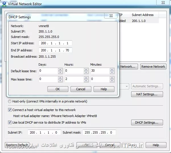 با سلام

من یه ویندوز سرور روی Vmware نصب کردم  DHCP رو روی سرور نصب کردم و تنظیماتش رو انجام دادم حالا هر کاری میکنم خود ویندوز سرور روی ip اتوماتیک از DHCP آی پی

و آی پی هایی که میگیره مربوط به تنظیمات DHCP من نیست احتمال زیاد از VMware یا آنتی ویروس میگیره که از یه طرفی هم آی پی که میگیره نه تو VM  هست نه آنتی ویروس

نمیدونم از کجا آی پی میگیره

خلاصه من میخوام تنظیماتی رو انجام بدم که سروری که روش DHCP  رو نصب کردم خود سرور از اون آی پی بگیره چنتا عکس هم پایین میزارم

از آی پی دهی آنتی ویروس هم سر در نمیارم و کسپراسکی هست


||http://tosinso.com/files/get/2360dc85-f874-46c4-88d9-f9055ac92bad||


||http://tosinso.com/files/get/3e776700-674c-46a0-b38b-c1d9ba0916df||


||http://tosinso.com/files/get/6b239090-e1d1-4140-9864-b0fc4295ee8b||

||http://tosinso.com/files/get/0f52f076-1bc3-4500-ab9f-7208145c52ec||