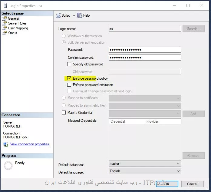 موقعی که داری پسورد رو وارد میکنی تیک گزینه Enforce password policy رو بردار
<center>
||http://security.tosinso.com/files/get/6d38c9dc-6ac5-4ccf-b830-e5b7ceeaa52f||
<center>