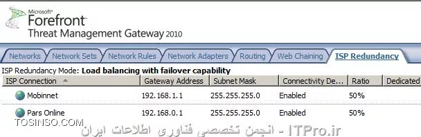 تصویر سیزدهم : نمایش مشخصات Connection ها در ISP Redundancy موجود در فایروال TMG  
