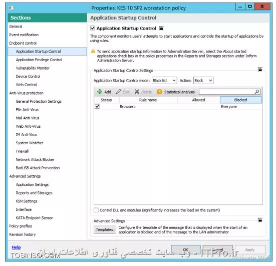 !! مسدودسازی اجرای یک برنامه ناشناس 
* ماشین های DC - Security-Center را روشن کنید 

* ماشین  PC1 را روشن کنید 

- Security-Center 

1- در Administration Console بروید 

2- باز کنید Application categories 

3- کلیک Create a category 

||https://tosinso.com/files/get/33bc6b30-e0bf-40a1-8f00-0d32864ae9ea||

4- روی بالاترین گزینه کلیک کنید 

||https://tosinso.com/files/get/a23db86e-9098-4d93-8bae-9478ce9cd228||

5- نام دسته بندی Protection_Cryptomalware و Next کنید 

||https://tosinso.com/files/get/aba2b412-021e-4b3d-ab8b-b1547107bdc5||

6- فایل Conditions_Protection_Cryptomailware.txt را کپی کنید و آن را باز کنید ( این فایل توسط نویسنده ایجاد شده و هدف فقط آموزش است )

||https://tosinso.com/files/get/68c5f0fd-5d60-4ca8-839c-2a67cc90b8bc||

7- حالا از لیست Add را بزنید 

8- در لیست روی Application folder بروید 

||https://tosinso.com/files/get/f3a41382-acd6-4d39-9b09-35767b6e59f0||

9- حالا به صورت زیر خط زیر را در Conditions_Protection_Cryptomailware.txt کپی کنید 

||https://tosinso.com/files/get/9e1025ce-f10d-423d-8e84-a275440243c9||

10- در مسیر زیر خط را پیست کنید 

||https://tosinso.com/files/get/5509d43d-9a6a-48da-bb1f-6cad62b582a5||

11- در واقع ما مسیر فایل Conditions_Protection_Cryptomailware.txt را شبیه سازی کردیم حالا Next کنید 

||https://tosinso.com/files/get/dfacface-3837-4b63-9166-3e4492815f23||

12- حالا Next را بزنید و در لیست روی KL category کلیک کنید 

||https://tosinso.com/files/get/8cad9a05-7be4-4399-b8b3-9c284af42110||

13- حالا تمامی باکس های KL categories انتخاب کنید و OK را بزنید 

||https://tosinso.com/files/get/a84d6c33-76c0-4043-8826-e7184808efce||

14- روی figuring conditions for exclusion of applications from categories و  Next کنید 

||https://tosinso.com/files/get/9159c9b1-50fc-4ccb-8786-939edc2881b4||

15- روی Finish کلیک کنید 

||https://tosinso.com/files/get/6d444193-2e2a-417a-9224-21ce81a39a19||

- تغییر در پالیسی برای جلوگیری از اجرای فایل توسط کاربران 

1- وارد Workstations و روی تب Policies کلیک کنید 

||https://tosinso.com/files/get/650bdf2e-5bea-4c36-8d08-2b9045254907||

2- حالا پراپرتیس KES 10 SP2 workstation policy را بگیرید 

3- حالا Application Startup Control باز کنید 

||https://tosinso.com/files/get/6e1cccdc-9a94-456e-bb5a-30a903e0825b||

4- کلیک کنید Add

||https://tosinso.com/files/get/f63b9598-8918-4f83-be93-93248dc08905||

5- روی OK کلیک کنید 

6- مجدداً OK را بزنید 

||https://tosinso.com/files/get/ba162616-d646-477f-9ff3-88c773081d39||

7- حالا منتظر باشید تا پالیسی اعمال شود 


نویسنده : سید احمد توسلی
منبع : |جزیره امنیت اطلاعات و ارتباطات وب سایت توسینسو::https://tosinso.com/security|
هرگونه نشر و کپی برداری بدون ذکر منبع و نام نویسنده دارای اشکال اخلاقی است