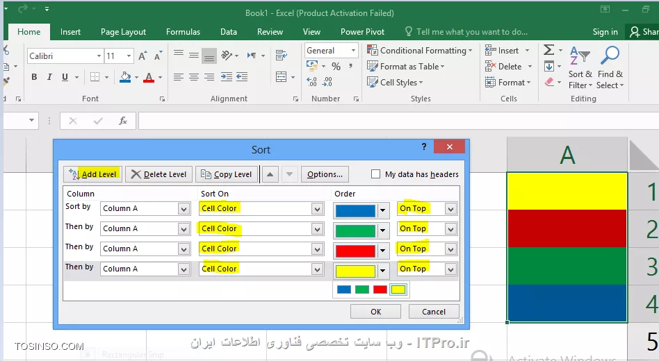 با سلام خدمت همه ITPRO های عزیز و دوستداشتنی ،در ادامه بخش اول مقاله انواع روش های مرتب سازی در اکسل با شما همراه هستیم . در ابتدای اون مقاله گفتیم که یکی از مباحث بسیار کاربردی در مجموعه نرم افزار آفیس قابلیت مرتب سازی یا همان Sort می باشد. این قابلیت در نرم افزار اکسل بسیار پرکاربرد تر و برجسته تر می باشد چون معمولا بحث محاسبات در این نرم افزار صورت می گیرد این ویژگی کمک زیادی به کاربران آن در انجام راحت تر این محاسبات و مرتب سازی آنها می کند. مثلا همین الان کاربران برتر در این وب سایت را در نظر بگیرید که به ترتیب از امتیاز بالا به پایین مرتب شده اند این یک نمونه مرتب سازی نزولی می باشد. ما در این مقاله به بررسی انواع مرتب سازی یا SORT های باقیمانده می پردازیم. 

1- مرتب سازی ستونی (Columns) در اکسل
2- مرتب سازی سطری (Rows) در اکسل 
3 - مرتب سازی صعودی (از A به Z) بر اساس محتویات سلول ها در اکسل
4 -مرتب سازی نزولی (از Z به A) بر اساس محتویات سلول ها در اکسل
*5- مرتب سازی بر اساس یک یا چند ستون یا سطر در اکسل*
*6 - مرتب سازی بر اساس لیست در اکسل*
*7 - مرتب سازی بر اساس رنگ سلول ها در اکسل*
*8 - مرتب سازی بر اساس رنگ فونت محتویات سلول ها در اکسل*
*9 - مرتب سازی بر اساس آیکون های سلول ها در اکسل*

در ادامه با روش پنجم مرتب سازی از لیست بالا  این آموزش رو ادامه می دهیم .

*5- مرتب سازی بر اساس یک یا چند ستون یا سطردر اکسل *
ما در بخش یک این مقاله فقط به مرتب سازی صعودی و نزولی در حد یک ستون یا سطر پرداختیم . اما در واقع اکثر کاربرگ های اکسل شامل اطلاعات در چندین سطر یا ستون می باشد . گاها چون این اطلاعات مرتبط به هم هست ما باید همه آنها را با هم مرتب کنیم و گاهی هم دربین سطرها و ستون های زیادی که شامل اطلاعات هست ما فقط می خواهیم یک سطر یا ستون را مرتب سازی کنیم . ما در این مثال می خواهیم سه ستون را که شامل اطلاعاتی مرتبط بصورت سطری هست را مرتب سازی کنیم. ستونی را که می خواهیم بر اساس آن مرتب سازی را انجام دهیم انتخاب می کنیم که ما در اینجا بر اساس ستون نام خانوادگی اینکار را انجام می دهیم. سپس روی یکی از گزینه های مرتب سازی صعودی و یا نزولی کلیلک می نماییم.

||http://tosinso.com/files/get/7bde2ba1-6da1-46b8-99bc-434aa0d2b569||

با کلیلک کردن روی گزینه مرتب سازی صعودی پنجره کوچکی ظاهر می شود به شکل زیر 

||http://tosinso.com/files/get/9ac53e38-df3e-44ac-8a6e-6dbb88bacef0||

که شامل دو گزینه می باشد .گزینه اول Expand The Selection به این معنی که تمام ستون های مجاور هم به همراه محدوده انتخابی مرتب سازی می شوند.

||http://tosinso.com/files/get/d27cb965-ce51-4500-8044-9942dd39e686||

گزینه دوم Continue with The Current Selection به این معنی که فقط محدوده انتخابی مرتب سازی می شود.

||http://tosinso.com/files/get/a3c5963c-c34b-4054-9ae2-f5b6734a4665||

||http://tosinso.com/files/get/be9405c9-3bfd-422d-a2fc-08a10fa9b0ee||

در تصویر زیر مشاهده می کنید که فقط ستون نام خانوادگی مرتب سازی شده است و اطلاعات دو ستون دیگر تغییری نکرده است . با توجه به اینکه معمولا یک کاربرگ اکسل شامل سطرهایی از اطلاعات مربوط به یک موضوع خاص می باشد ، معمولا در انجام این نوع مرتب سازی دقت لازم را داشته باشید که باعث بهم ریختگی اطلاعات شما نشود .

||http://tosinso.com/files/get/c818c6fb-8770-4947-bb13-c58dfa13a5c5||

روش مرتب سازی برای سطرها هم همانند روش بالا نیز می باشد .یک نکته قابل توجه در این روش این هست که گاها شما در هنگام مرتب سازی بر اساس یک ستون ممکن است به موارد مساوی در آن بخش برخورد کنید در اینجا شما می توانید ملاک مرتب سازی در آن ستون را بر اساس ستون های دیگر مشخص کنید .در مثال زیر ما مرتب سازی را براساس ستون نام بصورت صعودی انجام می دهیم اما با دو نام یکسان روبرو می شویم و ملاک مرتب سازی را برای این موارد ستون نام خانوادگی انتخاب می کنیم و در آن نوع مرتب سازی را روی نزولی قرار می دهیم .

||http://tosinso.com/files/get/f7e41b00-91f8-49fc-a747-9b72a4c13124||

||http://tosinso.com/files/get/db640466-2f1c-4c1e-86bf-3e1e8164489d||

با استفاده از گزینه Add Level در تصویر زیر یک مرحله دیگر جهت مرتب سازی اضافه می کنیم و آن را روی ستون نام خانوادگی و از بزرگ به کوچک تنظیم می نماییم.

||http://tosinso.com/files/get/8db87dbc-fa6d-4765-8600-20dabc52568b||

در تصور زیر مشاهده می کنید که به نسبت قبل از مرتب سازی دو نام خانوادگی که اسامی یکسانی داشتند جابجا شده اند .

||http://tosinso.com/files/get/b34a0ee1-d56f-4244-8de5-6d29e8943607||

*6 - مرتب سازی بر اساس لیست در اکسل*
بعضی مواقع می توانیم مرتب سازی را براساس لیست هاانجام دهیم . مثلا روزها و ماه ها ی لاتین بصورت پیش فرض در لیست های اکسل موجود می باشند چنانچه شما لیست خاصی مد نظرتان هست می توانید آن را بسازید و بر اساس آن مرتب سازی را انجام نمایید .ابتدا محدوده مورد نظر جهت مرتب سازی را انتخاب نمایید در کادر Sort در قسمت Order گزینه Custom List را انتخاب نمایید و گزینه New List را انتخاب و لیست مورد نظرتان را به ترتیب وارد نمایید و سپس گزینه Add را انتخاب تا به لیست های پیش فرض اکسل اضافه گردد.

||http://tosinso.com/files/get/44777d33-e132-4633-8f7a-0b1524f75f30||

||http://tosinso.com/files/get/ce2dfb62-a672-4161-b8cd-6947686593d5||

مرتب سازی بر اساس لیست ساخته شده  را در تصور زیر مشاهده می کنید.

||http://tosinso.com/files/get/42621836-7fe7-4d47-b2c4-9a5411516da2||

*7 - مرتب سازی بر اساس رنگ سلول ها در اکسل*
یکی از روش های جالب مرتب سازی بر اساس *رنگ سلول ها* می باشد. برای انجام اینکار محدوده مورد نظر را انتخاب و در کادر SORT به تعداد مورد نیاز روی گزینه Add Level کلیلک می نماییم و در بخش SORT ON گزینه Cell color را انتخاب می نماییم  و در بخش Order  نوع چینش ترکیب رنگ را برای سطرهای مختلف انتخاب می نماییم.

||http://tosinso.com/files/get/a44e4179-ea16-4efc-9af6-2fdd17e7d4cf||

||http://tosinso.com/files/get/6e2d3f9a-bc5c-4830-a05d-190b3bcb7362||

مرتب سازی بر اساس چینش مشخص شده را در تصویر زیربر اساس رنگ سلول ها  مشاهده می نمایید.

||http://tosinso.com/files/get/94f532c8-285f-4d4a-a56f-7ad440dffc27||

*8 - مرتب سازی بر اساس رنگ فونت محتویات سلول ها در اکسل*
 روش متفاوتی دیگر جهت مرتب سازی سلول ها در اکسل که بر اساس *رنگ فونت محتویات سلول ها* انجام می گیردو برای انجام اینکار محدوده مورد نظر را انتخاب و در کادر SORT به تعداد مورد نیاز روی گزینه Add Level کلیلک می نماییم و در بخش SORT ON گزینه font color را انتخاب می نماییم  و در بخش Order  نوع چینش ترکیب رنگ را برای سطرهای مختلف انتخاب می نماییم.

||http://tosinso.com/files/get/9a494c22-2354-4381-892a-66665f958c53||

||http://tosinso.com/files/get/a7d6656c-5dae-4a04-adde-1880c6f8b39a||

مرتب سازی بر اساس چینش مشخص شده را در تصویر زیر بر اساس رنگ فونت ها  مشاهده می نمایید.

||http://tosinso.com/files/get/136aea32-1905-4877-a6b5-e9ae68aabedd||

*9 - مرتب سازی بر اساس آیکون های سلول ها در اکسل*
و باز هم روش جالب دیگر جهت مرتب سازی سلول ها در اکسل که بر اساس *آیکون های موجود در سلول ها* انجام می گیرد جهت استفاده از این آیکون ها بایدبه بخش Conditional Formatting  و گزینه Sets Icon مراجعه نمایید. جهت اطلاع از کاربرد های دقیق این بخش به مقاله زیر مراجعه نمایید.
|ویژگی های جالب Conditional Formatting در نرم افزار اکسل (Excel)::https://tosinso.com/articles/42797/Conditional-Formatting-%da%86%db%8c%d8%b3%d8%aa%d8%9f-%d9%85%d8%b9%d8%b1%d9%81%db%8c-%d9%82%d8%a7%d8%a8%d9%84%db%8c%d8%aa-%d9%82%d8%a7%d9%84%d8%a8-%d8%a8%d9%86%d8%af%db%8c-%d8%b4%d8%b1%d8%b7%db%8c-%d8%af%d8%b1-%d8%a7%da%a9%d8%b3%d9%84(excel)|
||http://tosinso.com/files/get/80665d9d-628b-43e0-a733-6c56dd6b4007||

و برای انجام اینکار محدوده مورد نظر را انتخاب و در کادر SORT به تعداد مورد نیاز روی گزینه Add Level کلیلک می نماییم و در بخش SORT ON گزینه Cell Icon را انتخاب می نماییم  و در بخش Order  نوع چینش آیکون ها را برای سطرهای مختلف انتخاب می نماییم.

||http://tosinso.com/files/get/7b98f5a0-c2f1-4588-8a04-148fc0ff6700||

مرتب سازی بر اساس چینش مشخص شده را در تصویر زیر بر اساس آیکون ها مشاهده می نمایید.

||http://tosinso.com/files/get/45a82ce4-0b9c-4cce-95db-52d70bfb0667||

امیدوارم که مفید واقع شده باشد.

نویسنده : احمد نظری
منبع : |جزیره مبانی کامپیوتر و مهارت های هفتگانه وب سایت توسینسو::https://tosinso.com/icdl|
هرگونه نشر و کپی برداری بدون ذکر منبع و نام نویسنده دارای اشکال اخلاقی می باشد.  