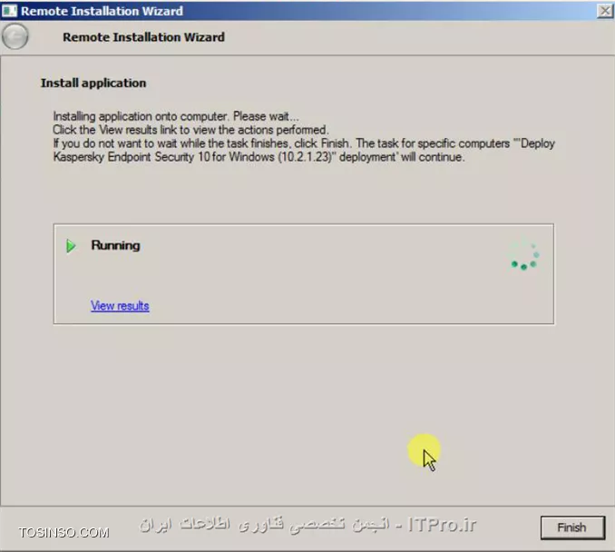 با سلام خدمت اساتید محترم و دوستان عزیز

در ادامه ی آموزش کنسول مدیریتی کسپرسکی،اگر خاطرتون باشه،دیروز با هم یاد گرفتیم که از 2 روش بتونیم آنتی ویروس رو روی کلاینت هامون نصب کنیم.تو روش اول که 1Click بود این کار به صورت لوکال انجام میشد و ما باید میرفتیم تک تک پشت سیستم هر کلاینت و آنتی ویروس رو نصب میکردیم.خب اینکار برای شرکت ها و سازمان هایی که کلاینت های زیادی دارند جوابگو نیست و همچین هم ITPROیی نیست.پس چیکار کنیم؟امروز باهم 3 روش نصب آنتی ویروس روی کلاینت هارو به صورت ریموت بررسی میکنیم که در اولین روشمون تا یادتون نرفته میریم سراغ هموت پکیجی که دیروز ساختیم.پس همراه هم میریم جلو:

*روش اول*

خب وقتی که کنسول رو اجرا کردید به قسمت Managed Computers که مراجعه کنید میبینید که یک کامپیوتر دارم که Agent روش نصب هست ولی آنتی ویروس نداره
||http://tosinso.com/files/get/9d5af198-4b9f-41dd-ab2a-a0d94d9b00e0||
حالا برای اینکه به صورت ریموت آنتی ویروس رو نصب کنید،به قسمت Remote Installation برید و Installation Packages رو انتخاب کنید و پکیجی که ساختیم رو انتخاب میکنیم و Install application رو میزنیم
||http://tosinso.com/files/get/71f497fa-5d61-4647-bfb7-510409536fbb||
تو این مرحله چون ما میخوایم روی تعدادی کامیپیوتر آنتی ویروس نصب کنیم گزینه ی اول رو انتخاب کنید
||http://tosinso.com/files/get/e2f23f3f-10e5-4085-b4f0-3a166ddbd13c||
در این قسمت اسم گروهی که کلاینت ها اونجان و میخواید آنتی ویروس رو روی اونها نصب کنید انتخاب میکنید
||http://tosinso.com/files/get/a0b5cb1f-3a42-4964-86a3-e1bb7be11f4e||
این قسمت رو بدون تغییر پیشنهاد میکنم که Next کنید
||http://tosinso.com/files/get/15ff0c6d-3fa5-4de8-b90e-91bfe2517d72||
در این قسمت لایسنس یا لایسنس هایی که قبلا به کنسول معرفی کردیم به نمایش در میاد که اگر خاطرتون باشه یک لایسنس برای کلاینتها بود و یک لایسنس هم برای کنسول مدیریتی که اینجا در انتخابش دقت کنید
||http://tosinso.com/files/get/2b2f256d-ea9f-42bf-9f84-37560906729c||
در این مرحله از شما می خواد که تعیین کنید اگر هنگام نصب نیاز به ریست شدن سیستم هست چه عملی انجام بده که ترجیحا به حالت پیش فرضبذارید باقی بمونه
||http://tosinso.com/files/get/35d9103f-7e86-4245-947e-933f810a6212||
این قسمت رو هم Next کنید
||http://tosinso.com/files/get/658120a6-30c6-434a-a306-a3de3a791271||
در این قسمت باید یک یوزر رو معرفی کنید و add کنید که دسترسی به تمام کلاینت ها داشته باشه که ترجیحا از یوزر Administrator استفاده کنید.بعد از اینکه یوزر رو add کردید و پسوردش رو وارد کردید،ok کنید و Next رو بزنید
||http://tosinso.com/files/get/be9f9b17-3245-435a-9cd1-99d1a211f2f5||
مجددا Next کنید
||http://tosinso.com/files/get/e581346e-b1e7-445d-babc-b559ce6d7821||
اینجا به شما پیغام میده که این پکیج به درستی روی اون گروهی که مشخص کردید داره اعمال میشه و 2تا تیک سبز باید باشه حتما
||http://tosinso.com/files/get/bf03e666-d8e0-4451-ae51-edf63f051f41||
حالا برای اینکه ببینید داره کار صورت میگیره بیاید تو Managed Computers و تب Task رو انتخاب کنید.پایین صفحه مشاهده میکنید که عمل Deploy شدن New Remote Installation Package که ما این اسم رو روی پکیجمون گذاشتیم داره انجام میشه و در سمت راست هم میتونید خلاصه ای گرافیکی از کار رو مشاهده کنید.میتونید برای دیدن جزییات بیشتر روی View Result کلیک کنید
||http://tosinso.com/files/get/a7093e82-a97c-485c-bb66-5dccec33ef2c||
بعد از کمی صبر مشاهده میکنید که پکیجی که با هم ساختیم روی کامپیوترها نصب شده
||http://tosinso.com/files/get/b47d5e83-0a2c-4fbe-b21c-73f66109fca3||

*روش دوم*

اگر کامپیوتری به شبکه ی شما جوین بشه و آنتی ویروس کسپرسکی روی اون نصب نشده باشه،شما از طریق این کنسول میتونید اون رو ببینید و اقدام به نصب آنتی ویروستون کنید که با هم اینکار رو انجام میدیم.مطابق شکل زیر به محل مورد نظر برید
||http://tosinso.com/files/get/c27f077b-3431-4b32-995b-3b5bb9212424||
همونطور که میبینید این کلاینت ما نه Agent روش نصب هست و نه آنتی ویروس.برای اینکه ما بتونیم روی یک کلاینت آنتی ویروس نصب کنیم باید قبلش حتما Agent رو نصب کرده باشیم.پس اول با هم Agent رو نصب میکنیم و بعد به سراغ نصب آنتی ویروس میریم.برای همین روی کلاینت مورد نظرتون کلیک کنید و از منوی سمت راست Install application رو انتخاب کنید
||http://tosinso.com/files/get/70e64f34-b5cd-4149-b044-770222d61d85||
در این قسمت پکیج Agent رو انتخاب میکنیم که قبلا به کنسولمون اضافه کردیم
||http://tosinso.com/files/get/d0db307f-e1bc-4657-8c4b-ade4167d13c8||
تنظیمات رو به همین حالت بذارید باشه
||http://tosinso.com/files/get/b25f4db9-c27e-49ea-8ff5-4e9884b232f9||
در این مرحله باز هم ترجیحا یوزر administrator رو add کنید و Next کنید
||http://tosinso.com/files/get/b49c36a4-79c4-4781-878f-d78a2d42f4dd||
این قسمت رو هم به همین حالت Next کنید
||http://tosinso.com/files/get/64071277-5531-4afc-95d8-be0866709348||
در این قسمت مشخص میکنید کلاینتی که روش Agent نصب میکنید برای مدیریت بهترتون به کدوم بخش منتقل بشه
||http://tosinso.com/files/get/da4491dc-9c38-434b-b590-73adfda2c945||
در اینجا نصب Agent شروع میشه و میتونید با زدن View Result جزییات بیشتری رو مشاهده کنید
||http://tosinso.com/files/get/1cd3ae07-c348-4483-ab84-852bddcdbb69||
||http://tosinso.com/files/get/c6cc5f88-ce33-4cce-855f-b4c0e4955db6||
بعد از اینکه نصب تموم شد و پیغام Complete رو مشاهده کردید Finish رو انتخاب کنید
||http://tosinso.com/files/get/b8cc6b43-99c0-43d6-a972-bc871b84b271||
همونطور که مشاهده میکنید دیگه کامپیوتری در دامین ما نیست
||http://tosinso.com/files/get/c6f78cdf-a962-41b3-8c97-f4b7e6979074||
به قسمت Managed Computers و تب Computers مراجعه کنید،میبینین که کلاینتتون چون Agent روش نصب شده و ما مشخص کردیم،به این گروه منتقل شده
||http://tosinso.com/files/get/89a91fdb-b252-4504-871f-cba14d801a8a||
خب حالا که Agent رو نصب کردیم،کامپیوتر ما آمادست تا آنتی ویروس رو روش نصب کنیم،برای همین کلاینتتون رو انتخاب کنید و از منوی سمت راست Install application رو بزنید
||http://tosinso.com/files/get/87f78e04-dcd2-4403-9630-edb26814846b||
حالا پکیج آنتی ویروس رو انتخاب میکنیم
||http://tosinso.com/files/get/ad4921ad-1063-41d6-98d4-b7eb6f405df0||
تنظیمات رو به همین حالت قرار بدید
||http://tosinso.com/files/get/41443cce-a941-4235-9d3b-9cdc6d4b466c||
حالا باید لایسنس رو انتخاب کنید 
||http://tosinso.com/files/get/90e3ba7b-38ad-4e56-b35c-55f4948e578c||
در این قسمت مجددا یوزری که دسترسی داره رو انتخاب کنید که باز هم میگم ترجیحا administrator باشه
||http://tosinso.com/files/get/a0676244-2d90-4b98-8f29-7e87cb836951||
این قسمت رو هم به همین حالت بذارید باشه
||http://tosinso.com/files/get/7e54ad7a-f65e-4a1c-a918-35966098ec56||
خب آنتی ویروس ما در حال نصب هست که میتونید View Result رو بزنید و جزییات بیشتری رو ببینید
||http://tosinso.com/files/get/6e821e88-9ad6-4ffe-b5d6-50b701a8ce19||
||http://tosinso.com/files/get/f25ad754-1746-41f2-ad95-cbcecd97b1c8||
بعد از اینکه پیغام Complete رو دیدید Finish رو انتخاب کنید
||http://tosinso.com/files/get/f14a3c07-28eb-4235-ae97-57b49adfae98||
حالا اگه به قسمت Managed Computers و تب Computers برید میبینید که الان روی کلاینت شما هم Agent و هم آنتی ویروس نصب شده
||http://tosinso.com/files/get/86fcfdcb-34ff-4949-acc9-302091c06bcf||
این هم آنتی ویروس شما روی کلاینت
||http://tosinso.com/files/get/19440c37-320c-4f3e-b2c5-e83a244b964e||

*روش سوم*

خب دوستان عزیز امیدوارم که خسته نشده باشید و همچنان همراه باشید.

با هم روش سوم رو شروع میکنیم.به Managed Computers برید و روی تب Tasks کلیک کنید و Create a task رو انتخاب کنید
||http://tosinso.com/files/get/994cb769-8d58-4288-afc3-4e0209b10e59||
اسم مورد نظرتون رو برای task انتخاب کنید
||http://tosinso.com/files/get/1f8f2ae7-912d-4fe6-95e5-033fbc76210c||
تو این مرحله چون به صورت ریموت میخوایم که آنتی ویروس رو نصب کنیم،مثل شکل عمل کنید
||http://tosinso.com/files/get/e00c8068-2f49-4346-9828-831627001345||
حالا پکیج آنتی ویروس رو انتخاب میکنیم
||http://tosinso.com/files/get/7e5fc6ff-4f76-4f0a-9d84-9a36319b012b||
مزیت این روش این هست که شما در حین نصب میتونید انتخاب کنید که Agent هم نصب بشه و نیاز یه Task جدید نیست.پس مطابق تصویر عمل کنید
||http://tosinso.com/files/get/5c04e864-38bc-48d1-8d13-0a2cd0b51ad1||
این قسمت رو هم به همین صورت بذارید باقی بمونه
||http://tosinso.com/files/get/c3aa84b5-8cee-44ff-a9a1-2d73d4935d20||
در این قسمت شما آزادی عمل بیشتری نسبت به دو روش قبل دارید که مشخص کنید هنگام نصب چه اتفاقی بیوفته که تصویر به حد کافی گویا هست
||http://tosinso.com/files/get/e7db321e-8a67-4aa2-abde-3ba5abb547c7||
مجددا صفحه ی تعریف یوزر که باهاش آشنا شدید دیگه
||http://tosinso.com/files/get/d8753ca5-3105-4624-9ebb-d96d6f658e8f||
در این قسمت مشخص میکنید که این Task در چه وقتی انجام بگیره که مطابق نیازتون تعریف میکنید.من پیشنهاد میکنم که به صورت Manual قرار بدید و تیک Run missed tasks رو هم بزنید که اگر Taskی از قبل روی کلاینت قرار بوده که صورت بگیره انجام بشه و بعد این کار صورت بگیره
||http://tosinso.com/files/get/186849b5-9e19-4996-a980-6a9ab96418ff||
حالا Finish رو بزنید
||http://tosinso.com/files/get/1cb2ad97-642b-4cfc-83f3-1f5be3594bce||
حالا به Managed Computers و به قسمت Task برید،میبینید که Install KES 10 که با هم ساختیم اونجا داره نمایش داده میشه که اون رو انتخاب کنید و Start رو بزنید
||http://tosinso.com/files/get/9b38093e-2e6f-4938-adb3-2c7090e636b6||
Task داره اجرا میشه
||http://tosinso.com/files/get/b51ef3bc-751b-43d1-9ef4-cb83f0ac3131||
خب عمل نصب انجام شده
||http://tosinso.com/files/get/1b55cde9-93fc-4fd5-a0ed-835c1a9e46a9||
و این هم آنتی ویرسمون
||http://tosinso.com/files/get/e220c435-df1a-42d8-b02a-a564e82536cb||


خب دوستان عزیز با هم انواع روش های نصب رو دیدیم.امیدوارم که مفید واقع شده باشه و استفاده کنید.
روز خوبی داشته باشد.

نویسنده : مهدی عسکری
منبع : |جزیره امنیت اطلاعات و ارتباطات وب سایت توسینسو::https://tosinso.com/security|
هرگونه نشر و کپی برداری بدون ذکر منبع و نام نویسنده دارای اشکال اخلاقی است

