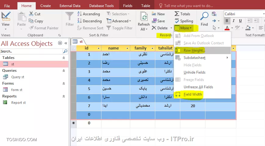 آموزش اکسس 2016 (Access) قسمت 11 : کار با جداول