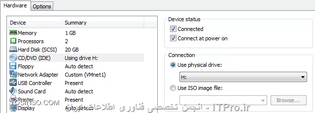 این کار بسیار ساده هست کافیه DVD رو در سیستم خود بگذارید و در تنظیمات ماشین مجازی خود در قسمت Connection که در تصویر زیر مشخص شده بجای انتخاب فایل ios گزینه Use physical drive رو انتخاب کرده و درایوی که مربوط به DVD شما هست رو انتخاب کنید.
||http://programming.tosinso.com/files/get/721dd657-3adf-47e5-8f2d-10fb616bcafe||