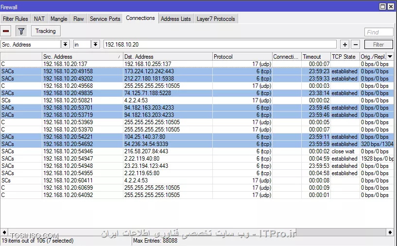 نمونه ip های یک client در میکروتیک