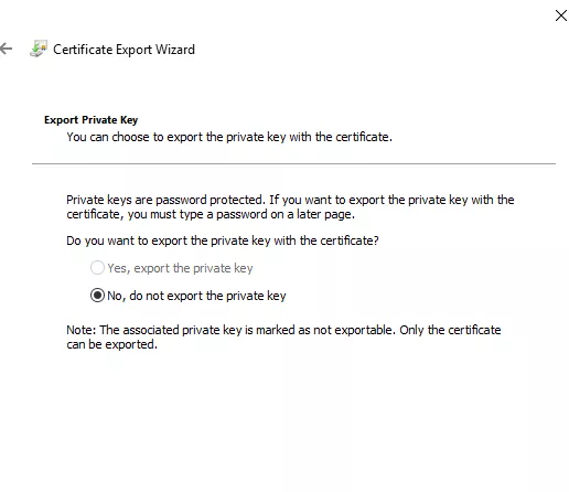 غیر فعال بودن بخش Export The Private Key