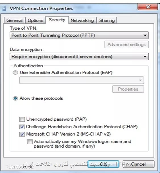 به نام خدا
با سلام 
بنده روی ویندوز سرور 2012 vpn server  راه اندازی کردم و  تنظیمات کلاینت هم این گونه است اما وقتی کلاینت هنگام کانکت شدن   از اینترنت این خطا را میدهد. در ضمن آنتی ویروس سرور را هم غیر فعال کردم اما دوباره این خطا را میدهد.
لطفا راهنمایی کنید
 با تشکر فراوان
سرور: workgroup
||https://tosinso.com/files/get/706bec65-c1b6-44ce-8e61-20cd6ccece6b||
||https://tosinso.com/files/get/751770b6-8836-476d-9449-cc090c5c0dcf||
در اینترنت هم جستجو کردم و راهنماییهای ارائه شده را انجام دادم اما متاسفانه نشد.