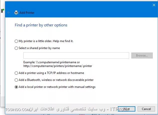 سلام 
برای این کار باید New Port بزنید. برای این کار با یوزر ادمین لاگین کنید.
2. به Device and Printer برید.
3. Add a  Printer رو بزنید. و روی the printer i wan isnt list رو بزنید.
||http://network.tosinso.com/files/get/e36e4f81-9d45-4223-82b5-ee0e2f2ff15c||
 4. در مرحله ی بعد add local Printer ... رو انتخاب کنید
||http://network.tosinso.com/files/get/77b894d8-e836-4c28-a9df-b1367e4e0e78||
5. در مرحله ی بعد creat new port رو بزنید و Local Port رو انتخاب کنید:
||http://network.tosinso.com/files/get/29414b30-002d-4a59-8986-3c87b576a685||
6. در مرحله ی بعد باید آدرس پرینتر رو به طور کامل و صحیح وارد کنید. دقت کنید آدرس پرینتر به همراه اسمی که با اون share شده.( share name).
||http://network.tosinso.com/files/get/3e007403-d2a4-415c-a4d2-3a6e3f60bbaf||
به طور مثال:
<c#>
\\printserver\hplaserjet1200
<c#>
و در مرحله ی بعد ازتون درایور میخواد. اینطوری هر کاری که لاگین کرد پرینتر رو توی لیست پرینترهاش داره. 
موفق باشید.


